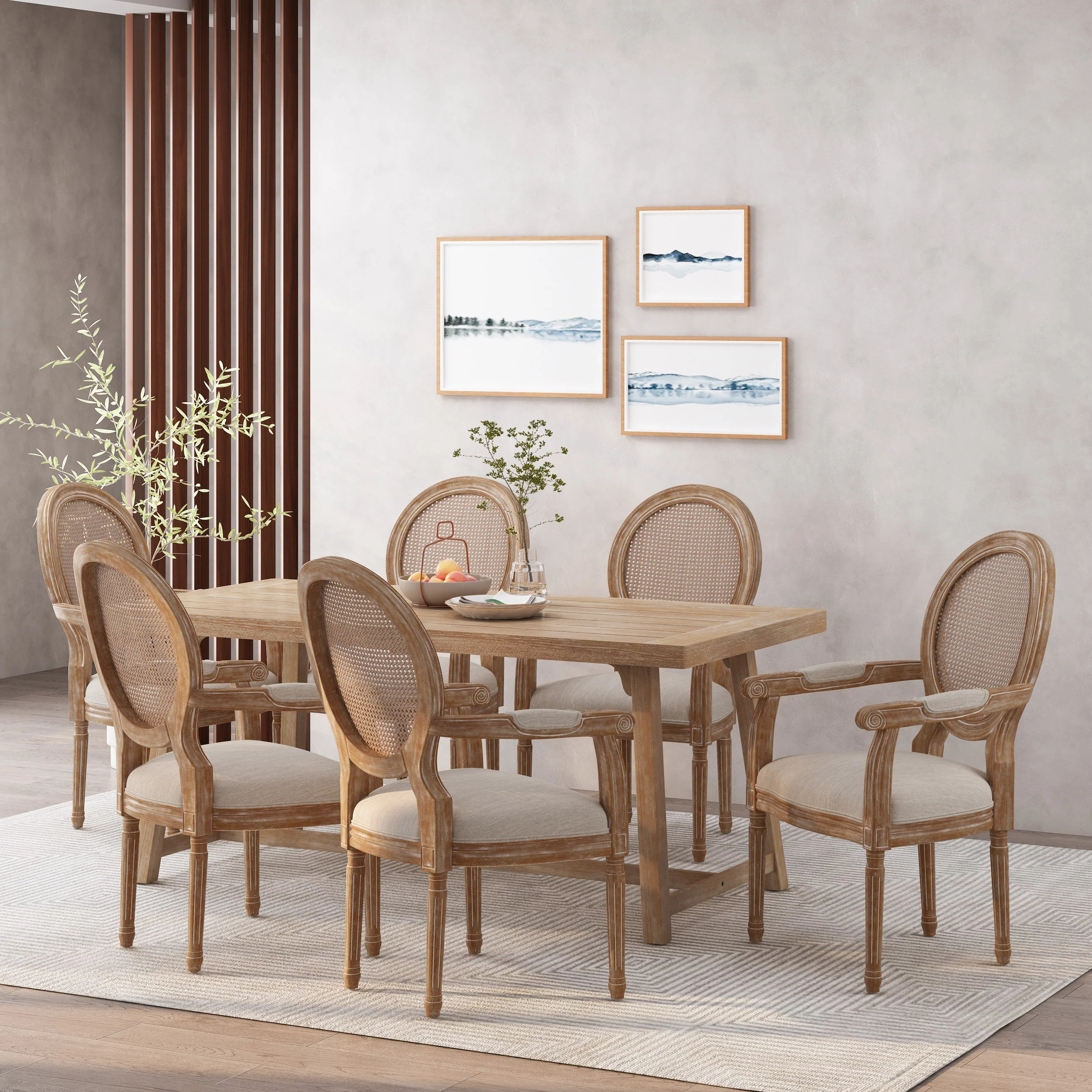 Aisenbrey French Country Wood and Cane Upholstered Dining Chair - furnishings