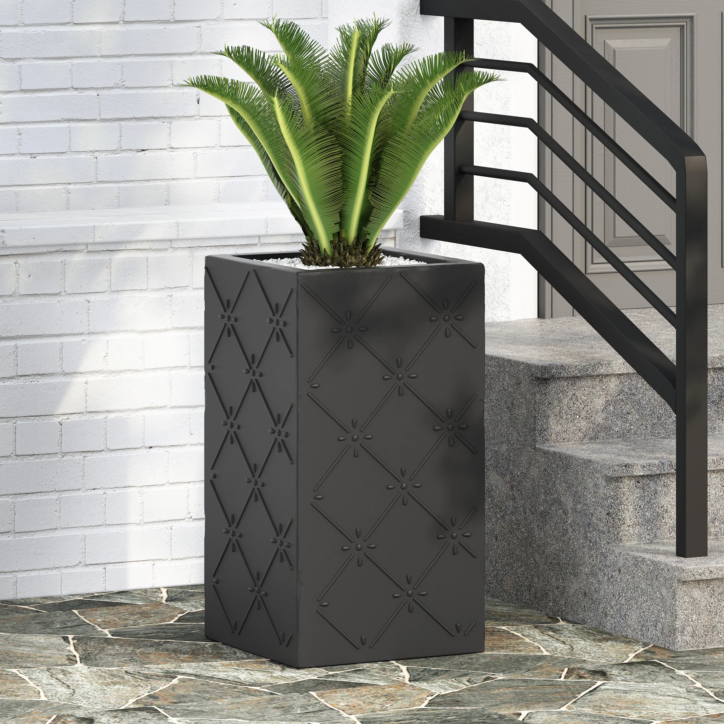 Hula Outdoor Cast Stone Planter, Matte Black - furnishings