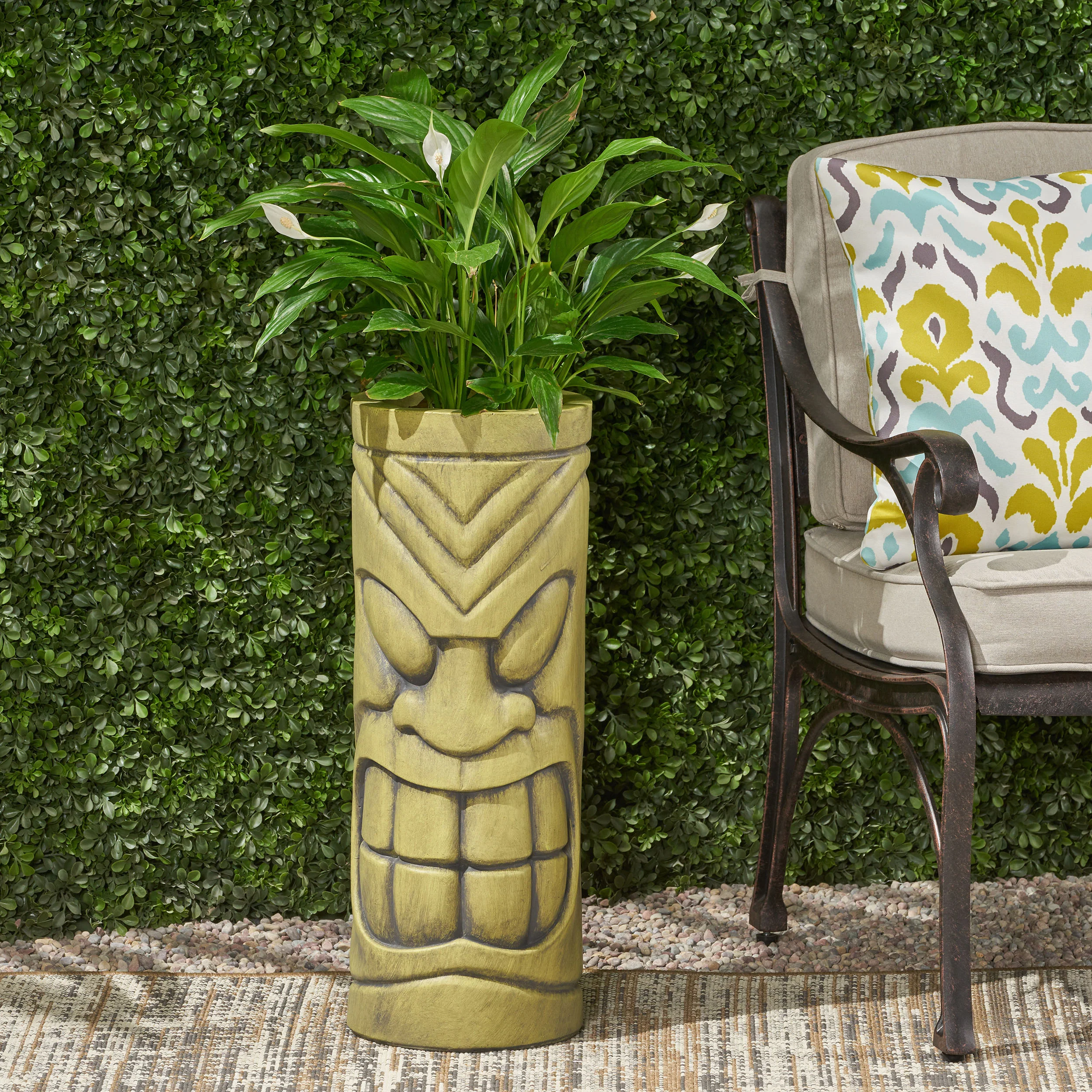 Jayleen Outdoor Tiki Urn, Antique Green Finish - furnishings