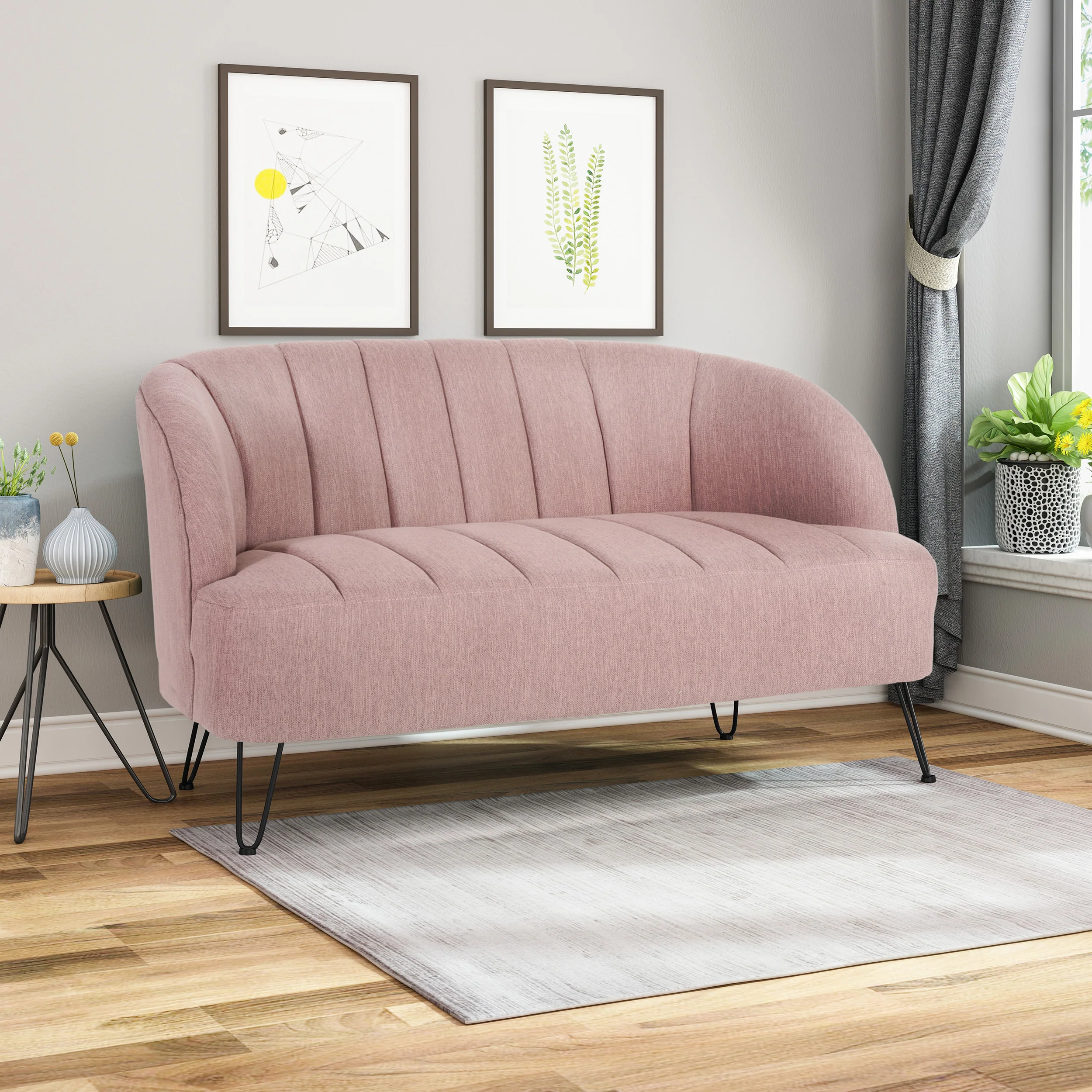 Kyra Modern Fabric Settee with Hairpin Legs - furnishings