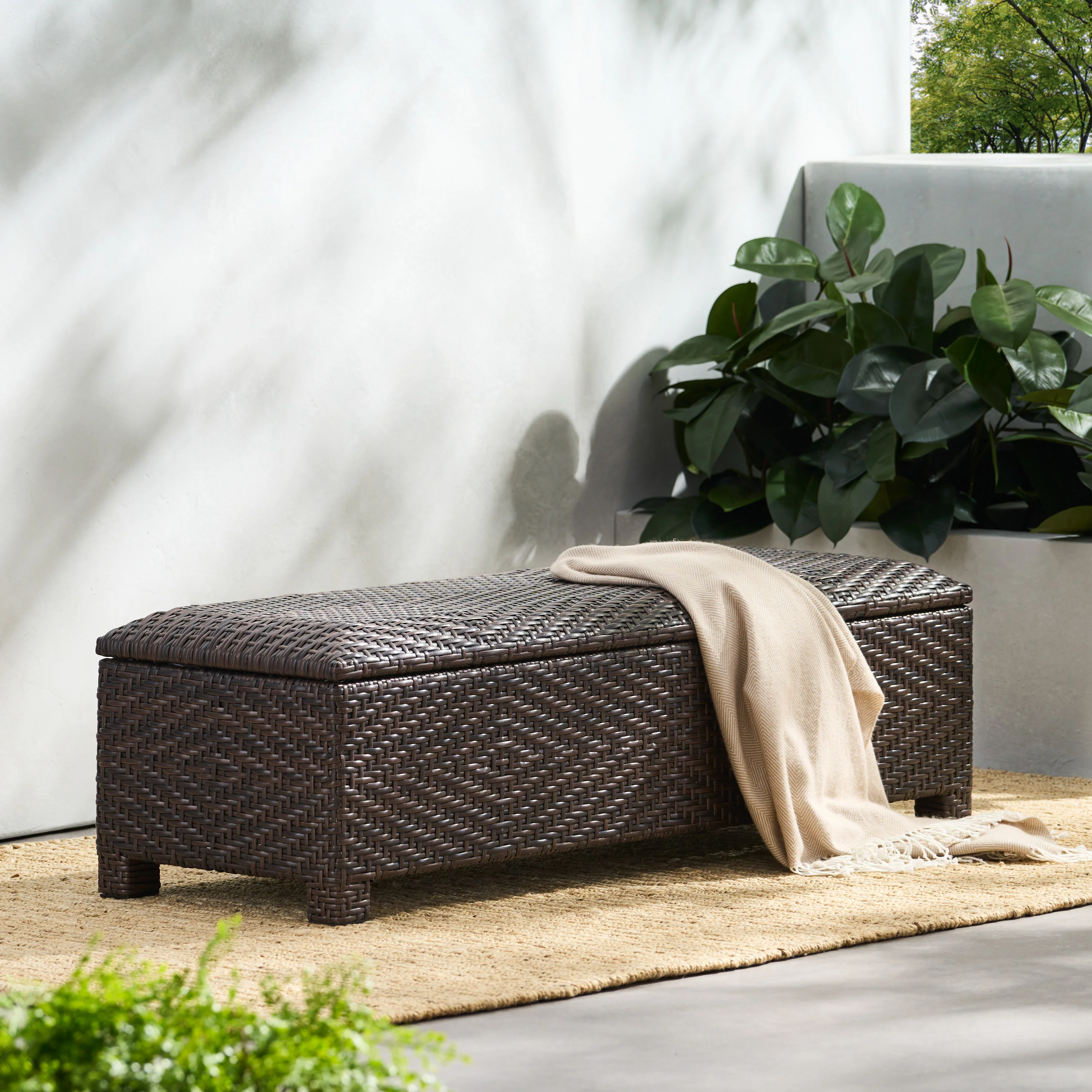 Santa Cruz Brown Wicker Storage Ottoman - furnishings