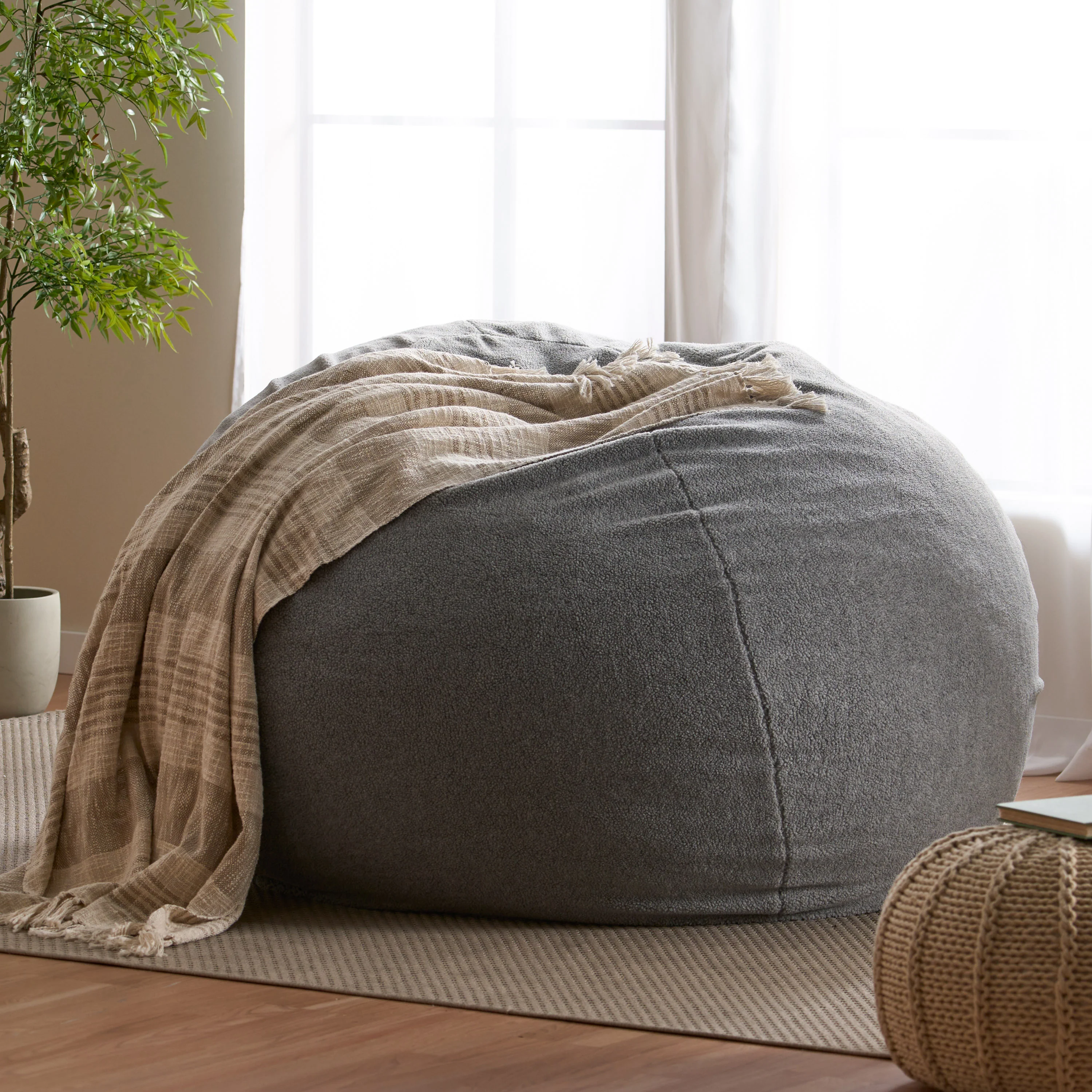 Achille Modern Shearling 5 Foot Bean Bag - furnishings