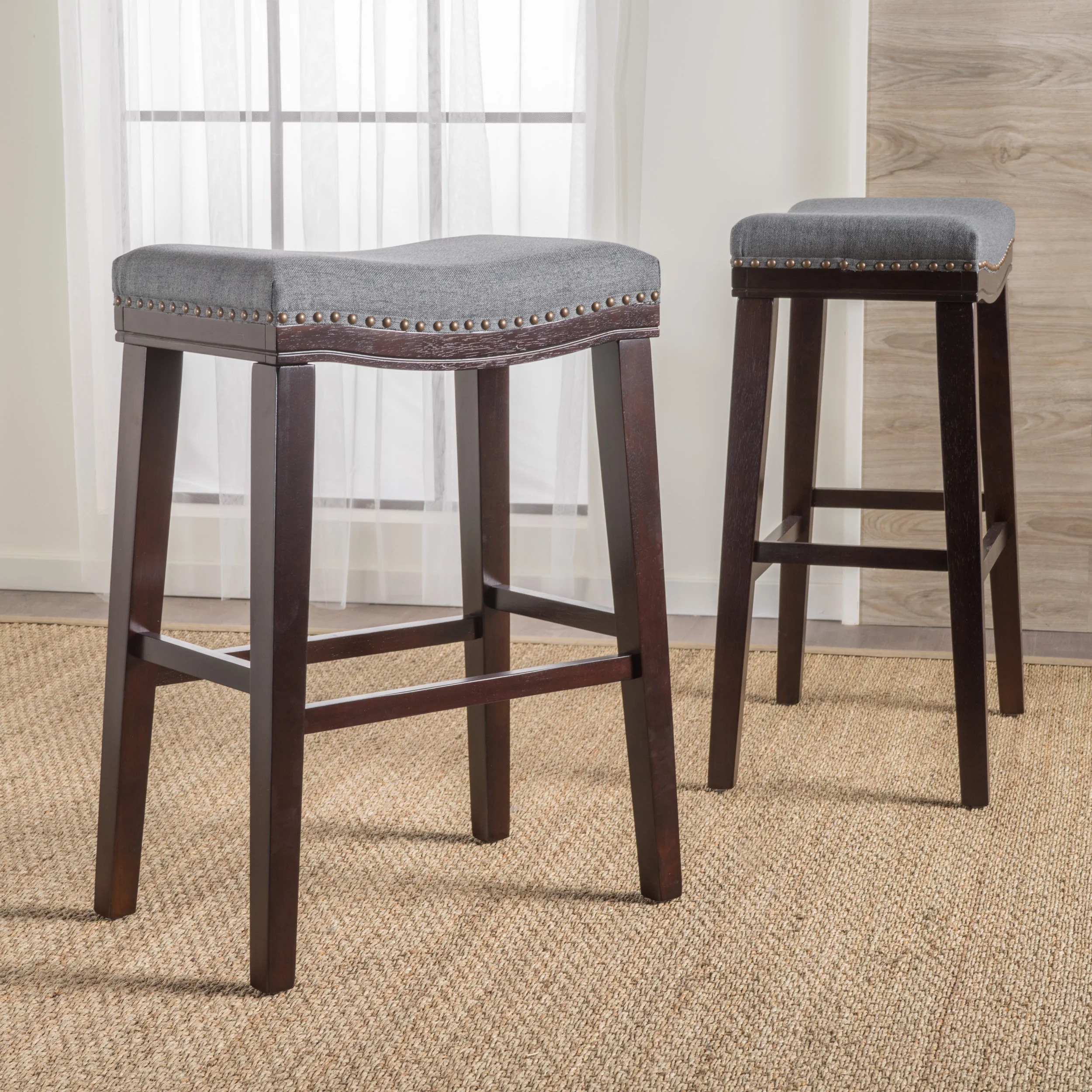 Cavalia 30-Inch Saddle Shaped Studded Rim Stool (Set of 2) - furnishings
