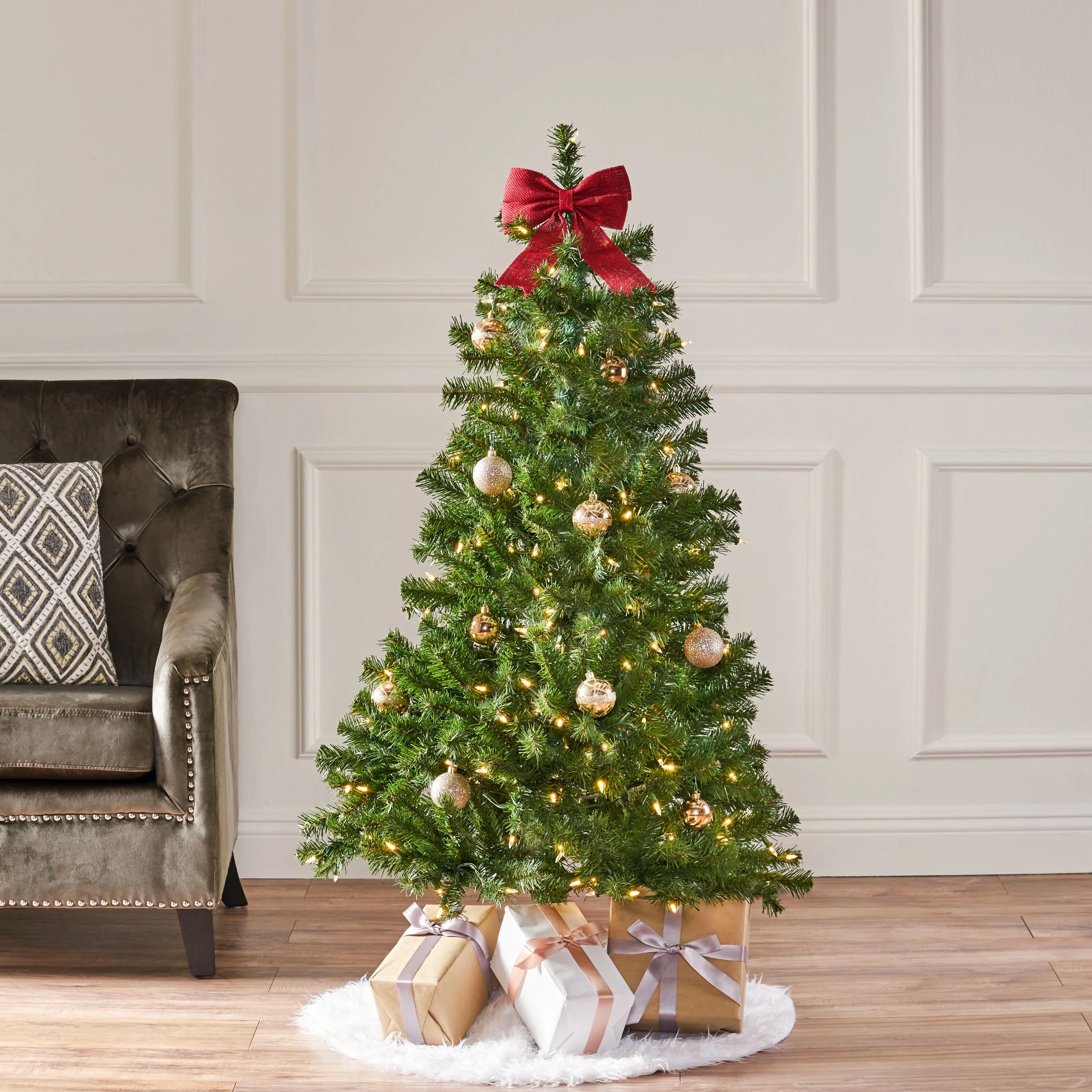 4.5-foot Noble Fir Pre-Lit Clear LED Hinged Artificial Christmas Tree - furnishings