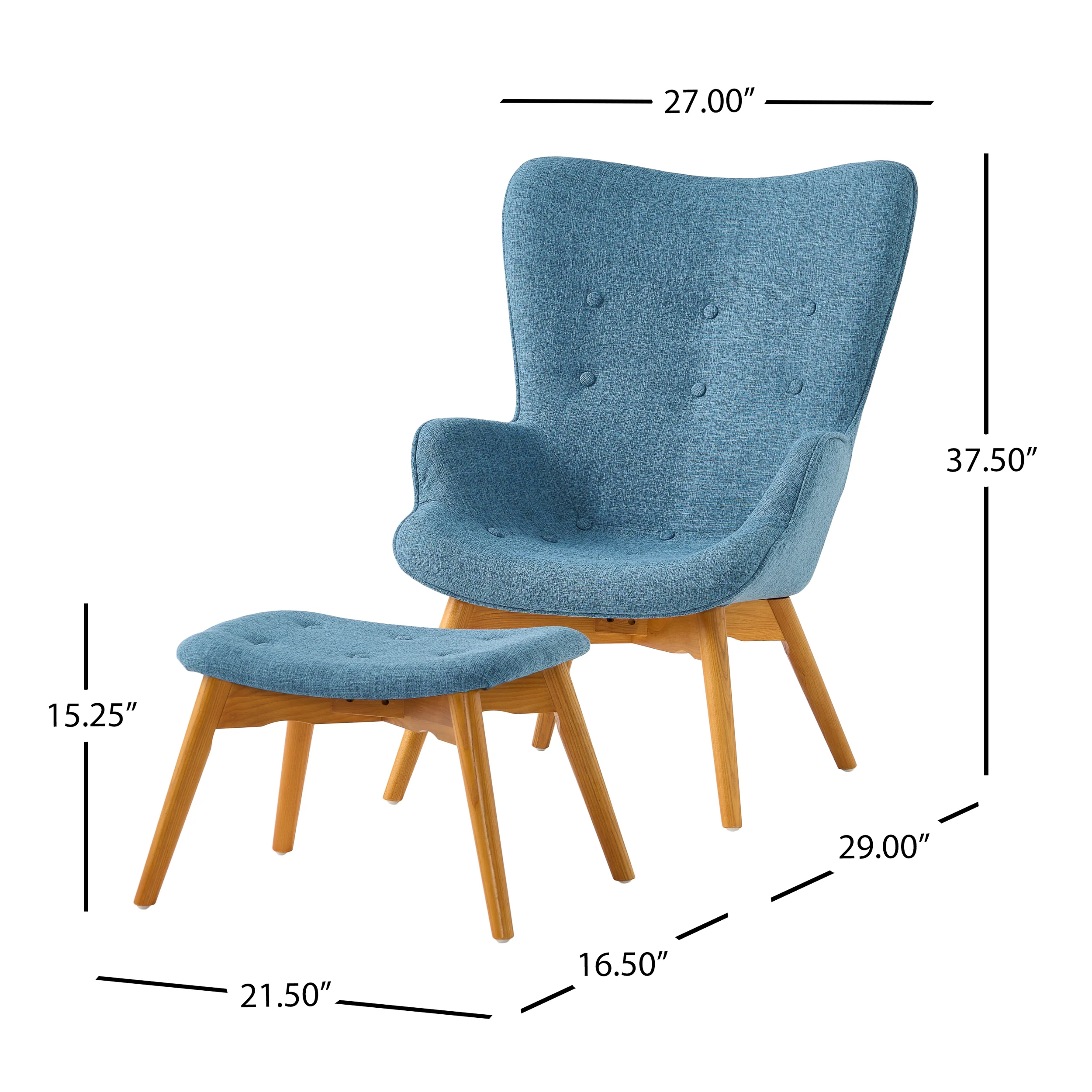 Acantha Mid-Century Modern Wingback Fabric Chair and Ottoman Set - furnishings