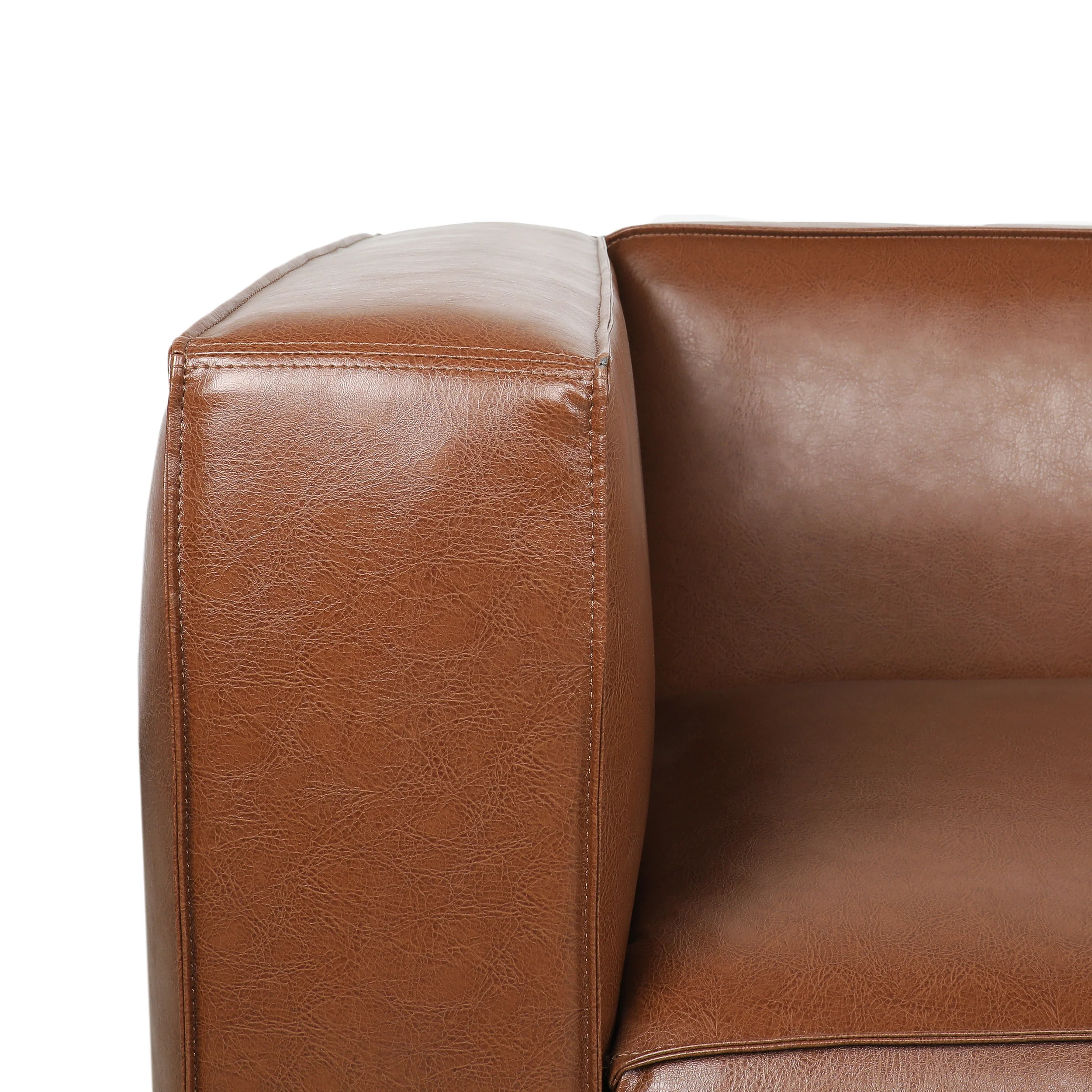 Minkler Contemporary Faux Leather 3 Seater Sofa with Chaise Lounge - furnishings