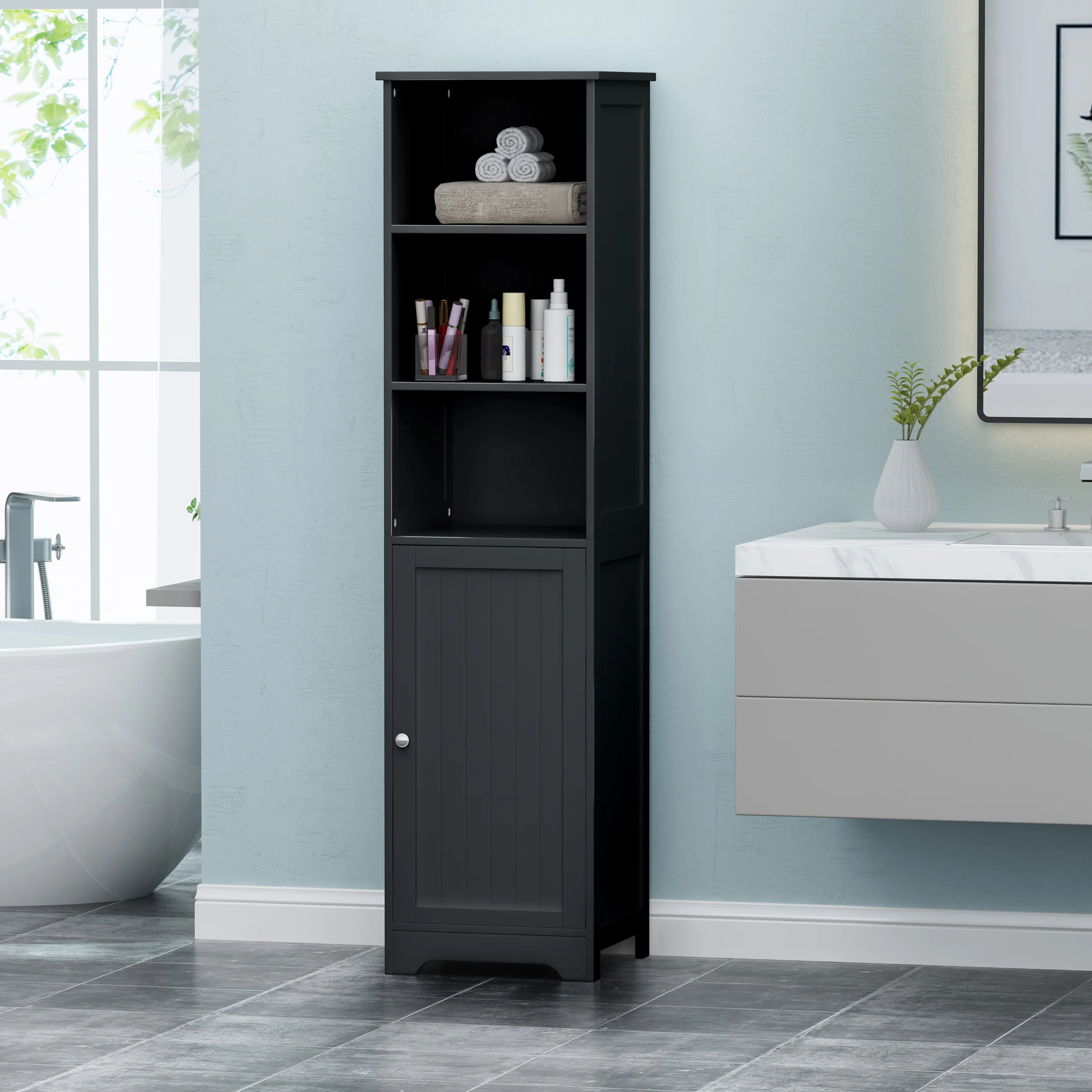 Bakari Contemporary Free Standing Linen Tower Storage Bathroom Cabinet - furnishings