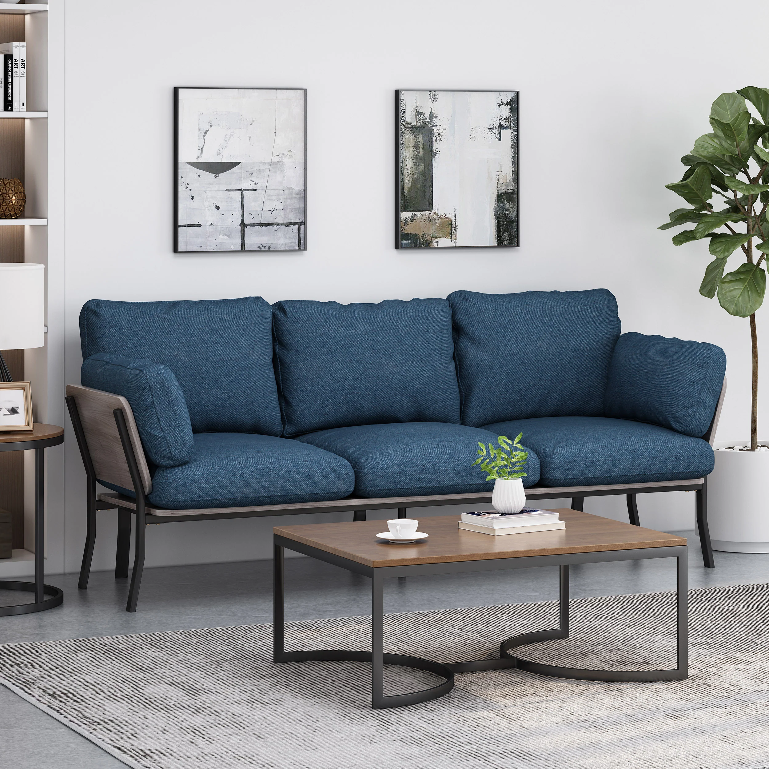 Athea Mid-Century Modern 3 Seater Wood Frame Sofa - furnishings