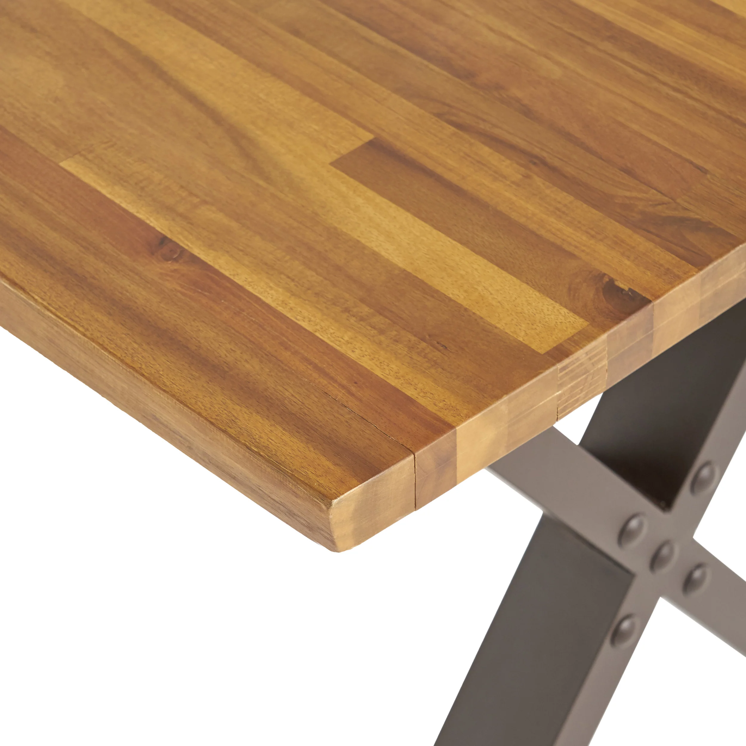 Fitzgerald Farmhouse Teak Finish Acacia Wood Desk with Black X-Frame Legs - furnishings
