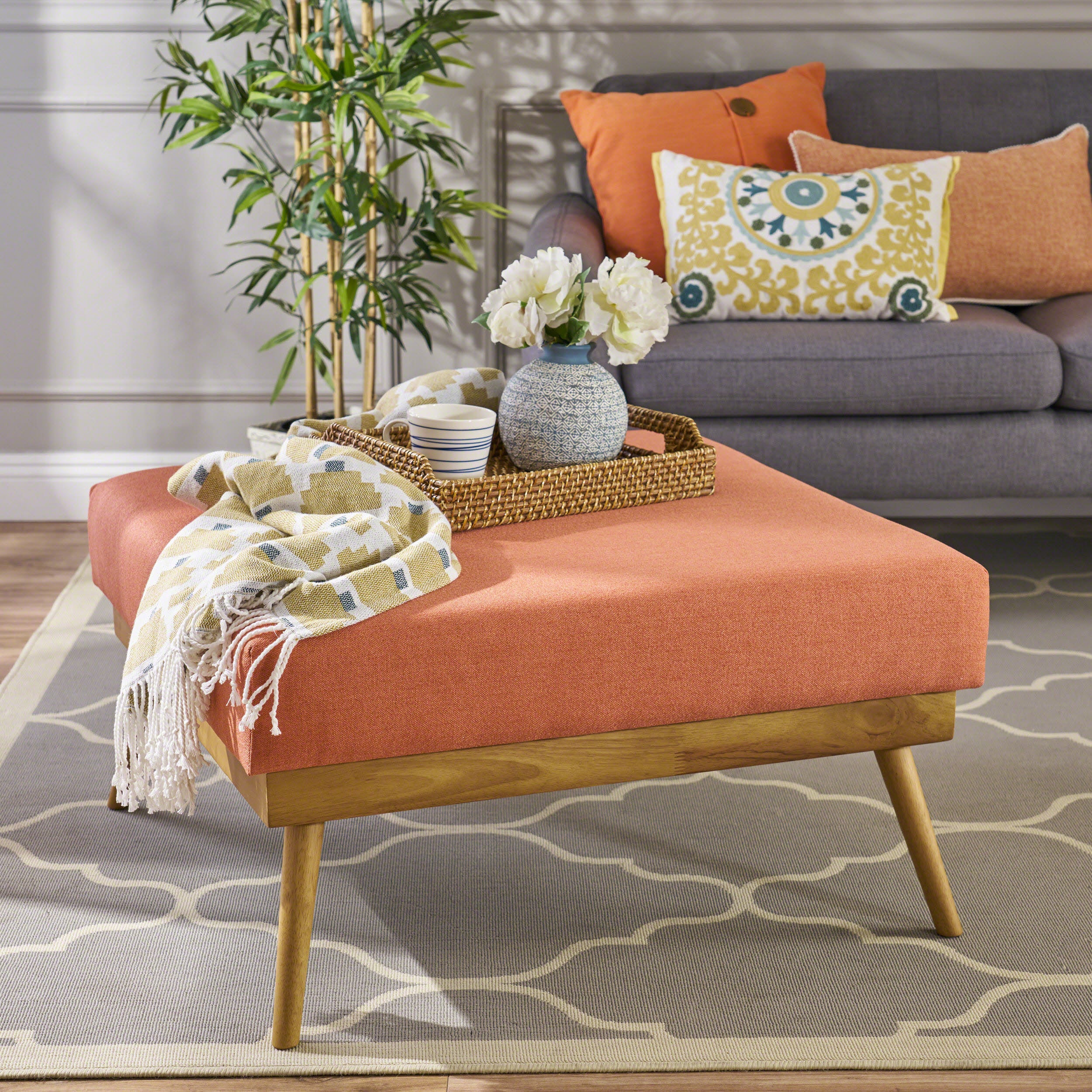 Merced Mid Century Fabric Ottoman - furnishings