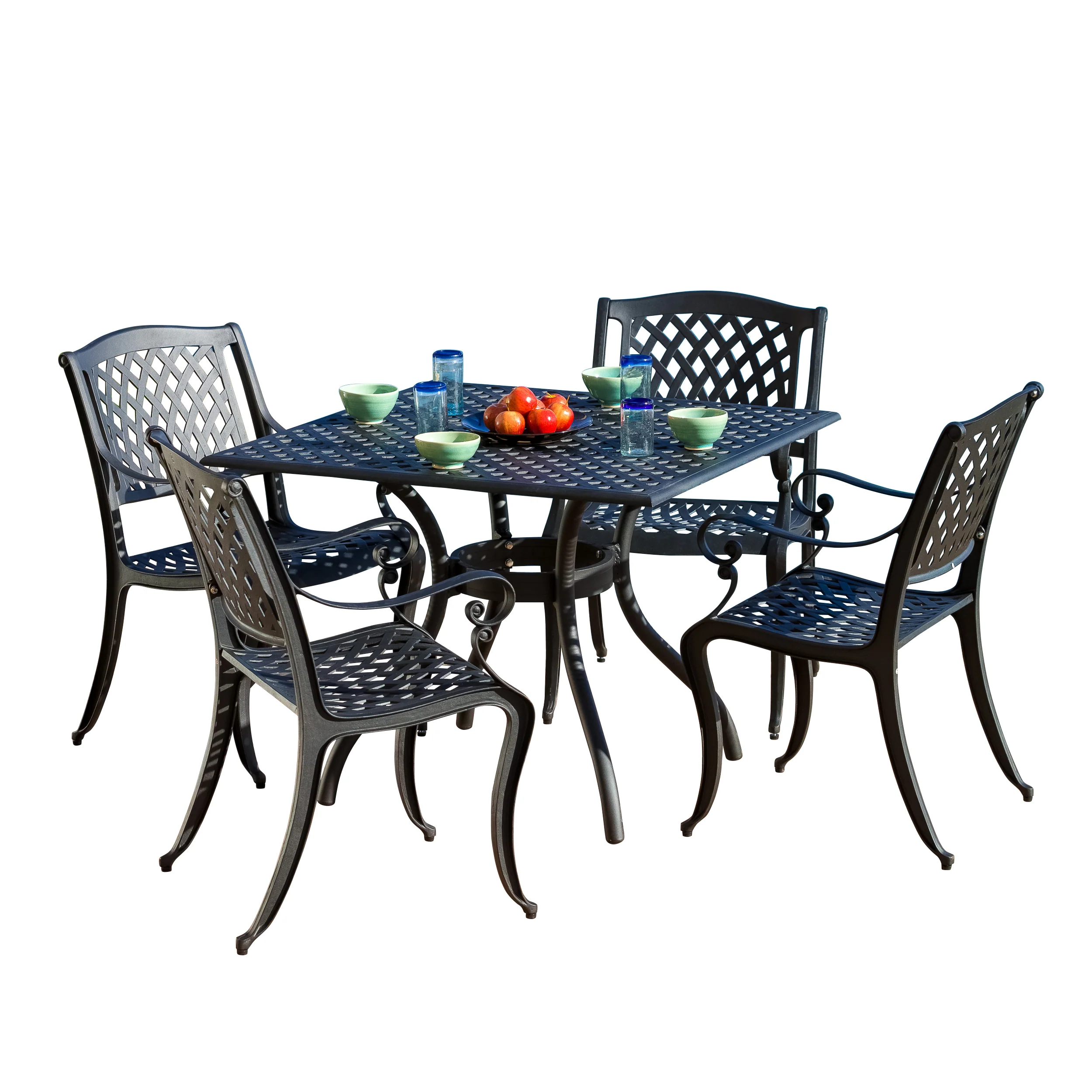 Marietta Traditional Outdoor 5-Piece Black Sand Cast Aluminum Dining Set - furnishings
