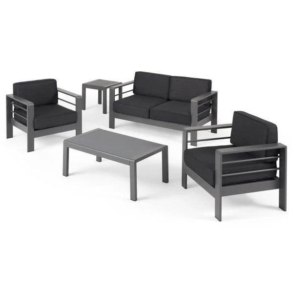 Yolanda Coral Outdoor 4 Seater Aluminum Chat Set with Side Table - furnbro