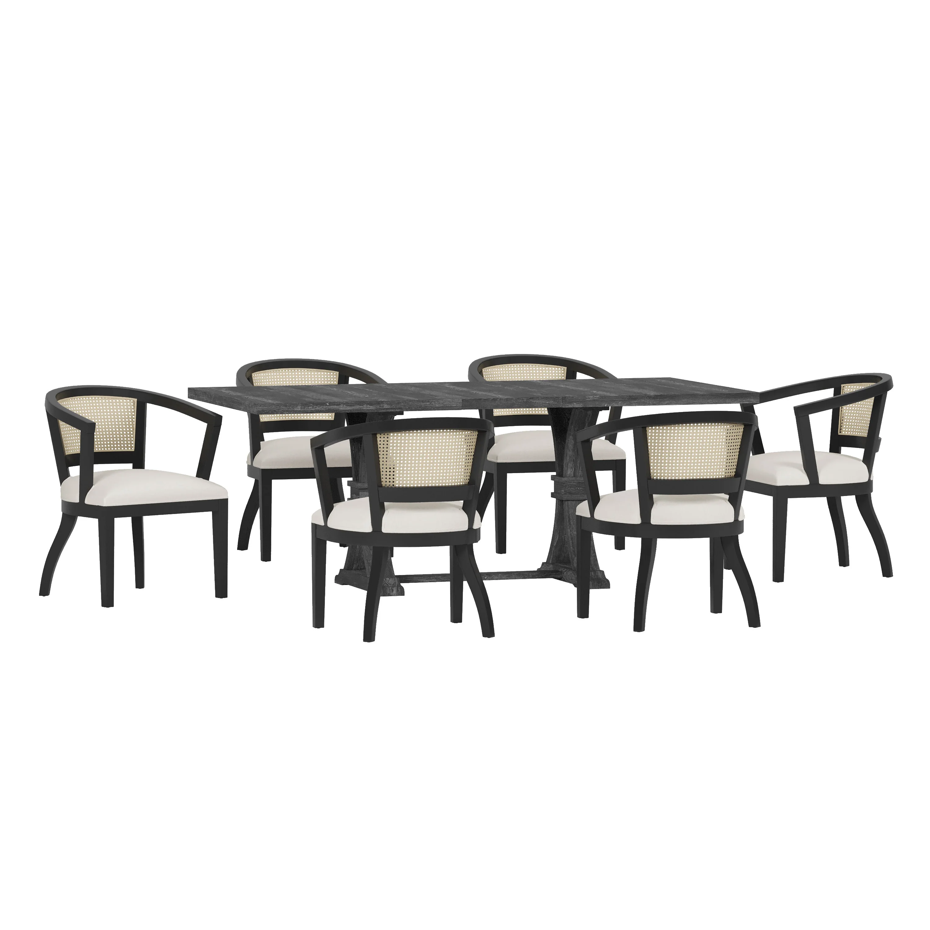 Aubrietta Traditional Upholstered Wood and Cane 7 Piece Dining Set - furnishings
