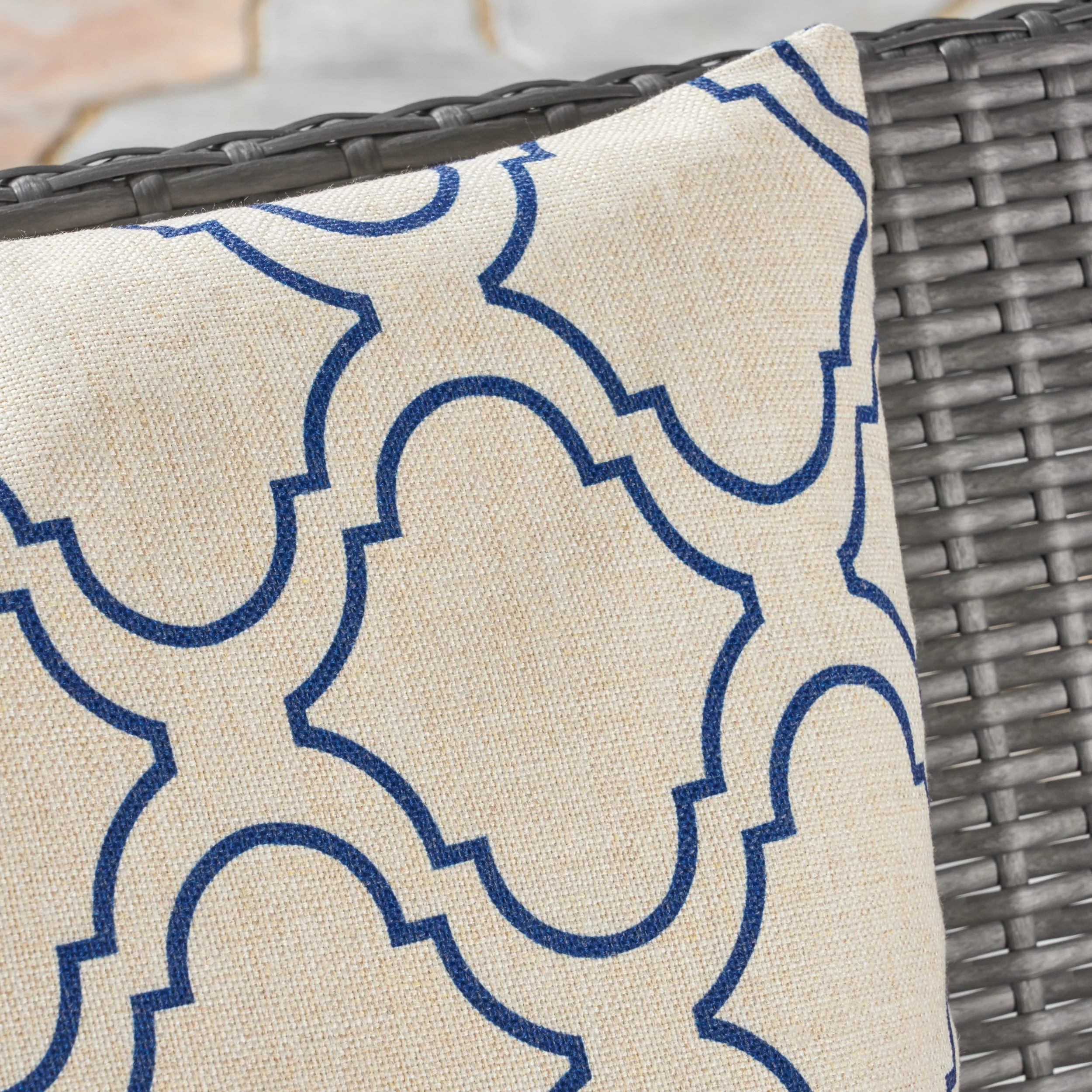 Zora Outdoor Water Resistant 18-inch Square Pillow, Blue on Beige - furnishings