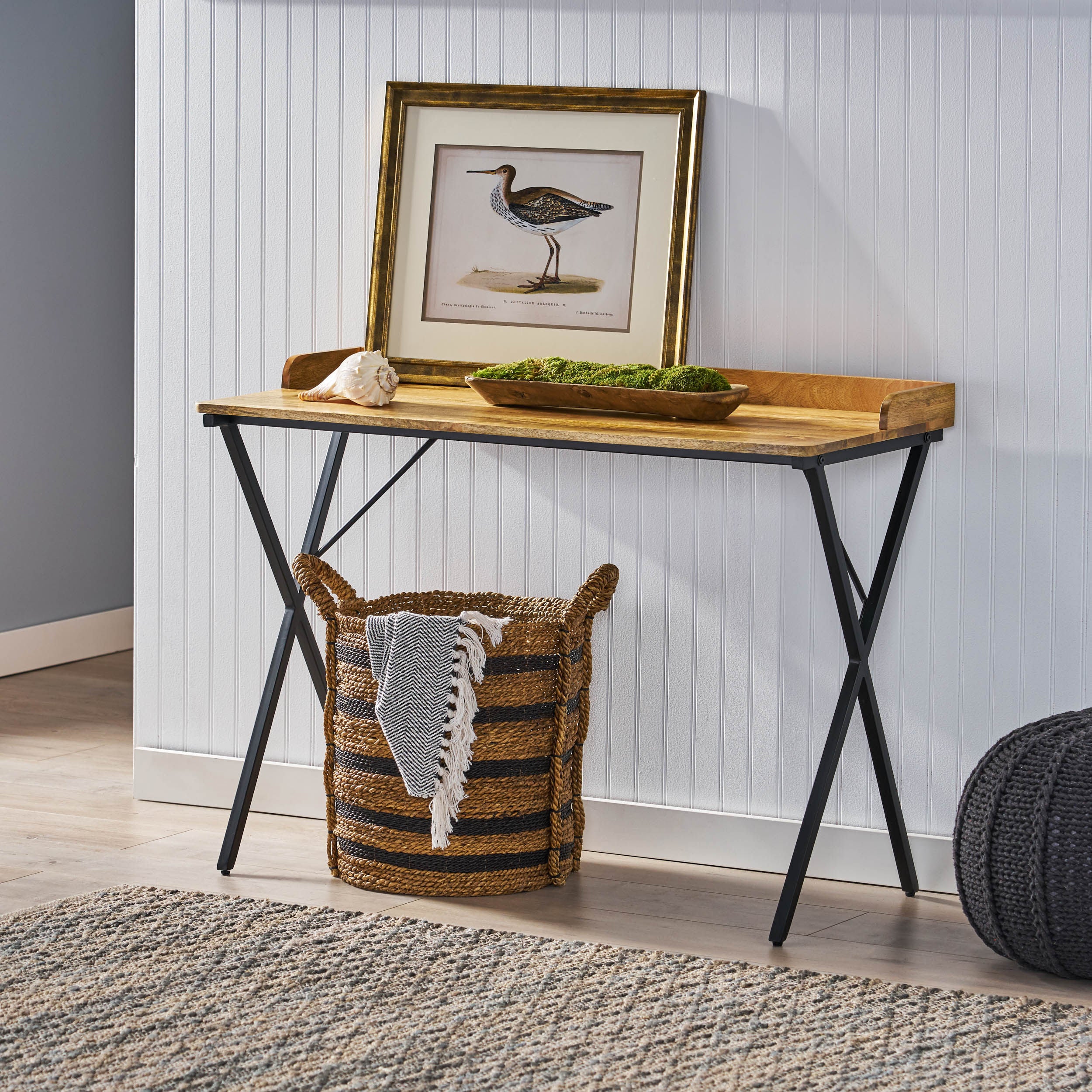 Bellbrook Modern Industrial Handmade Mango Wood Tray Top Console Table, Natural and Black - furnishings