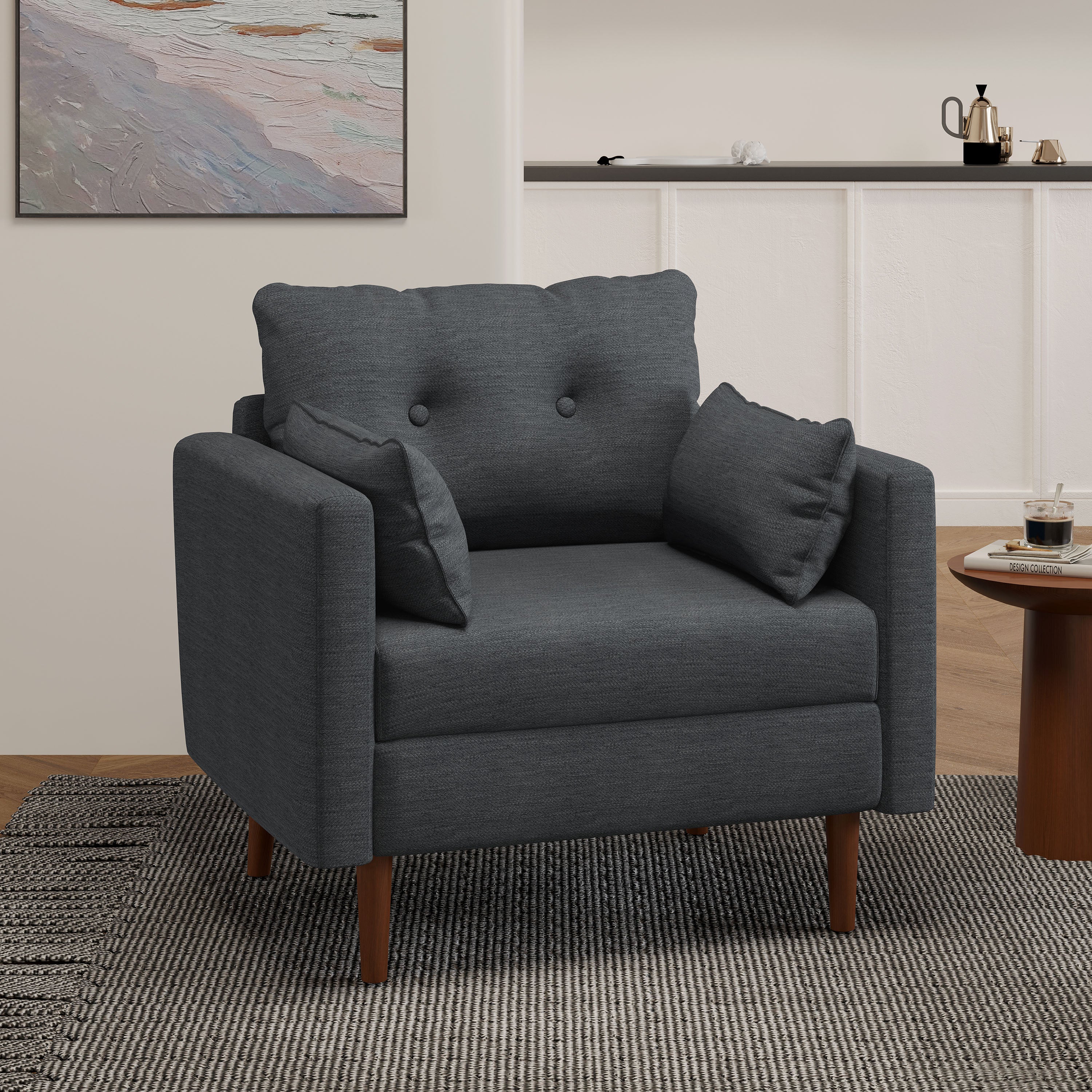 Ashuelot Mid Century Modern Fabric Tufted Club Chair with Accent Pillows - furnishings