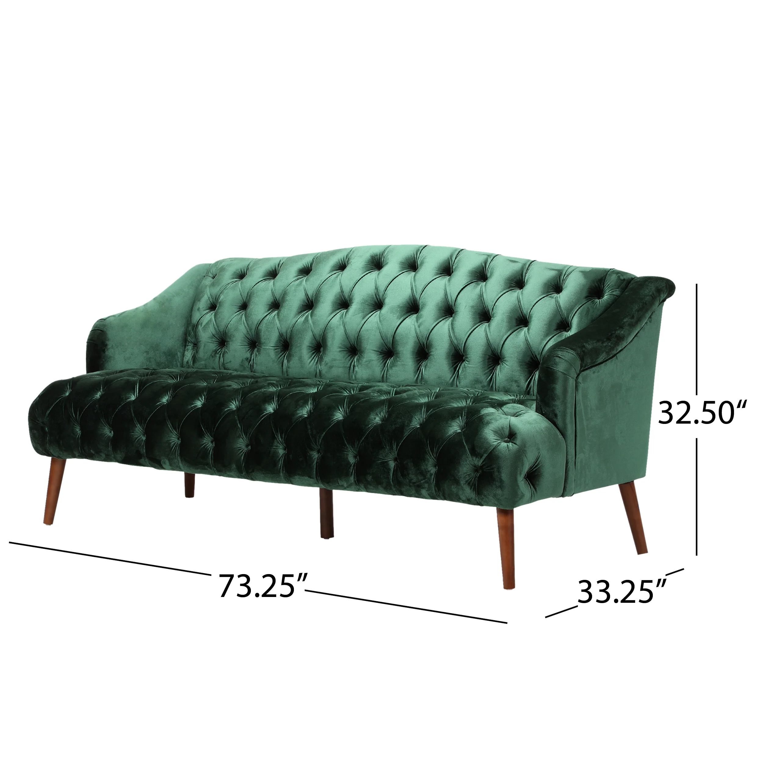 Kayleigh Modern Glam Tufted Velvet 3 Seater Sofa - furnishings