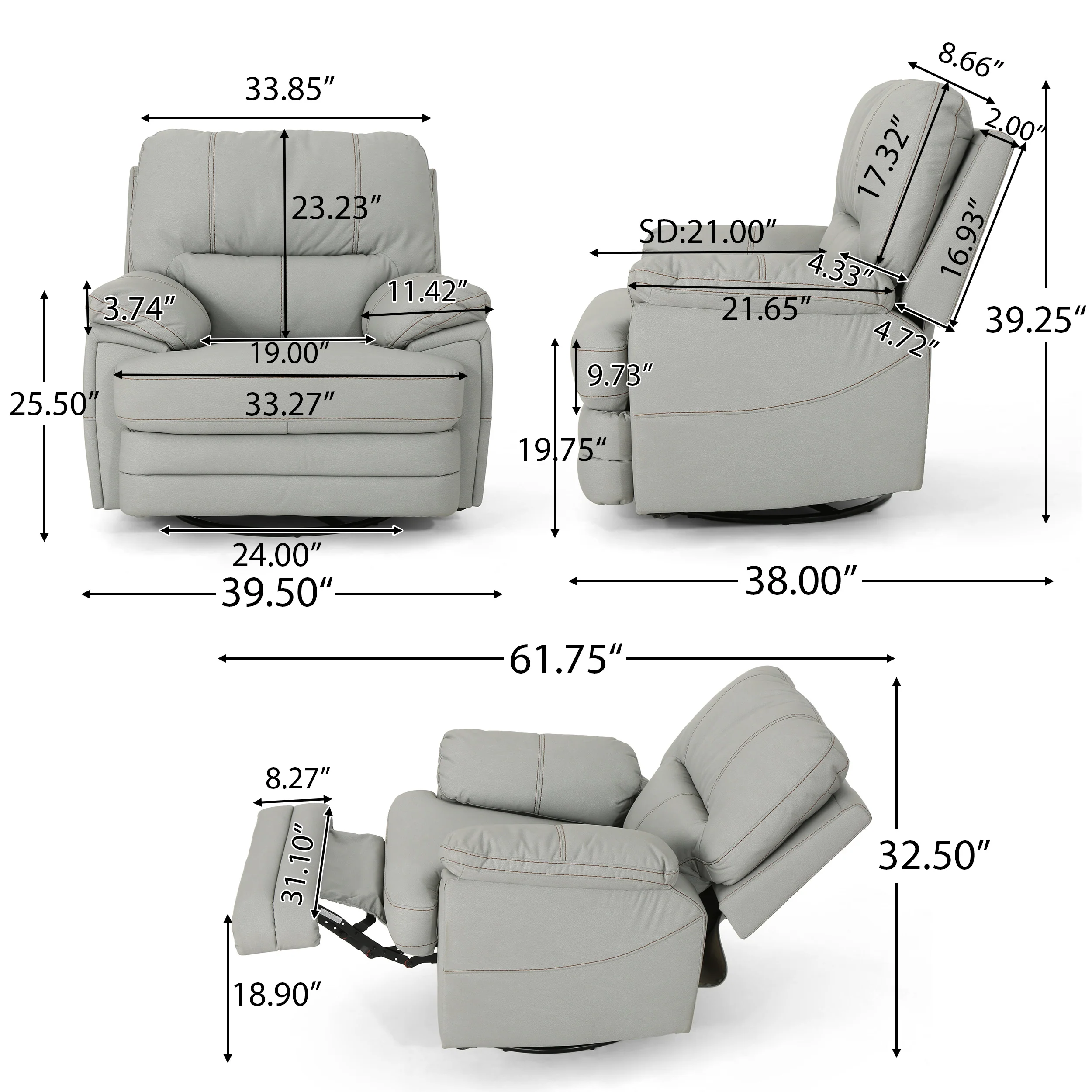 Laurent Bubba Leather Swivel Power Recliner - furnishings