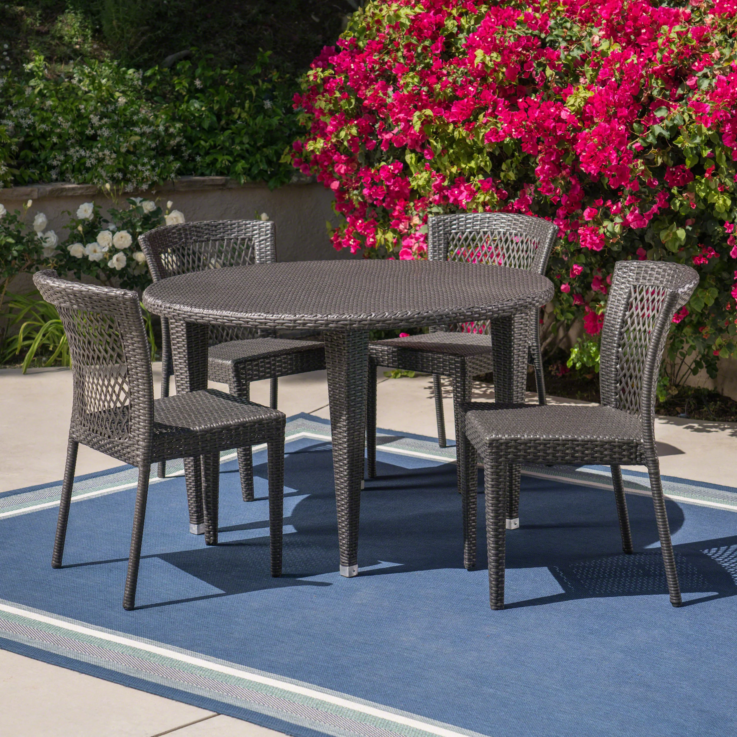 Hardy Outdoor 5 Piece Wicker Dining Set, Grey - furnishings