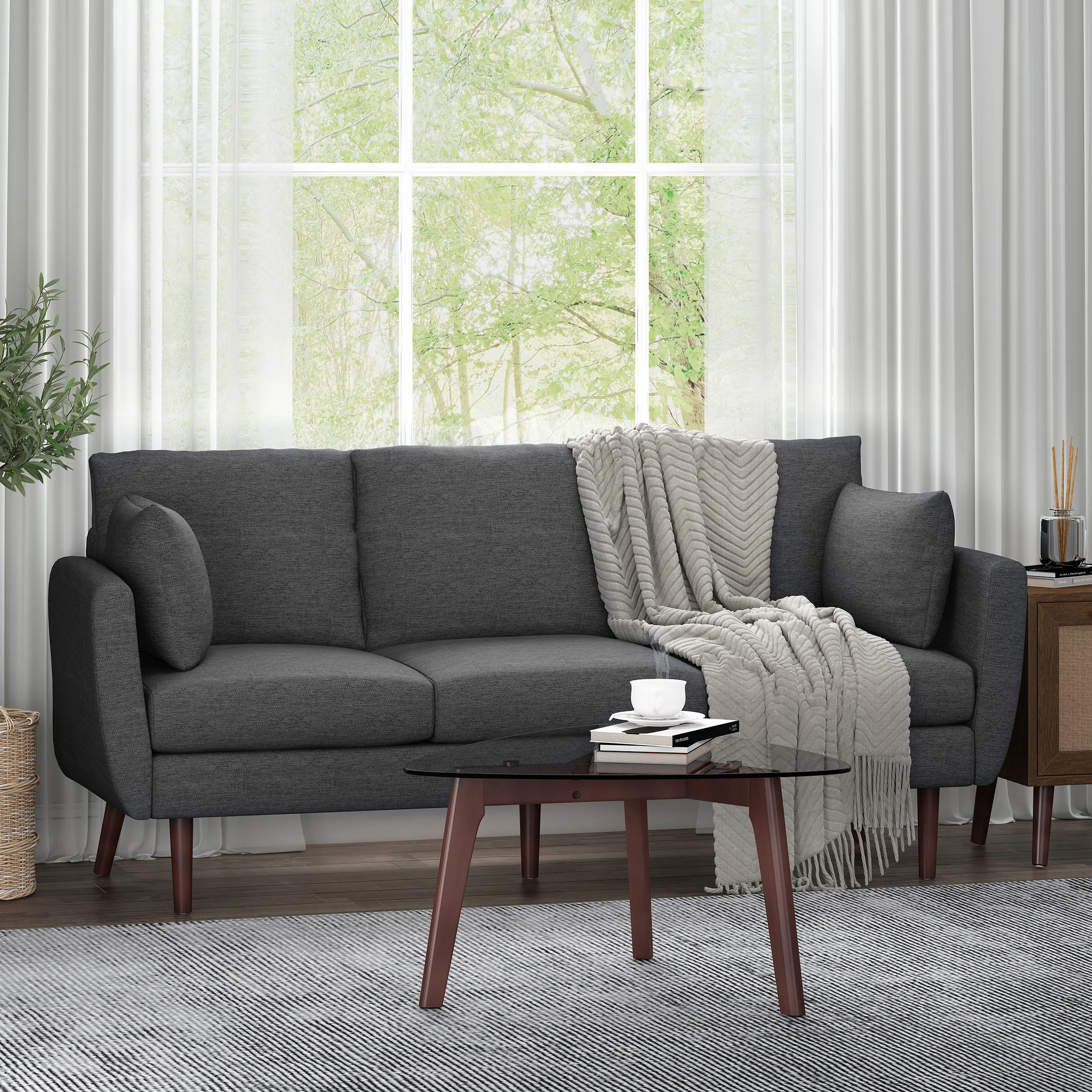 Wadleigh Contemporary Fabric Pillow Back 3 Seater Sofa - furnishings
