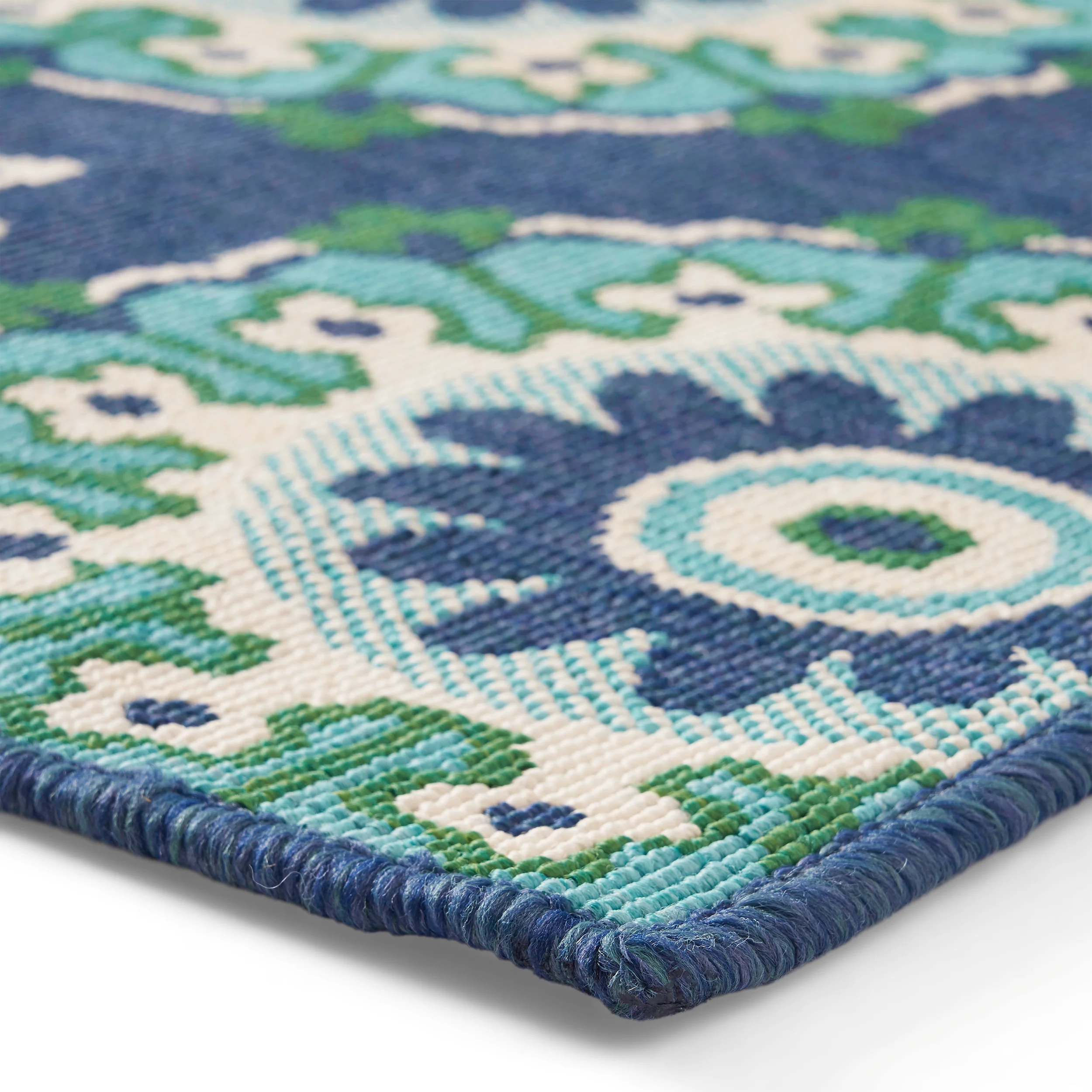Arlene Outdoor Medallion Area Rug, Navy and Green - furnishings