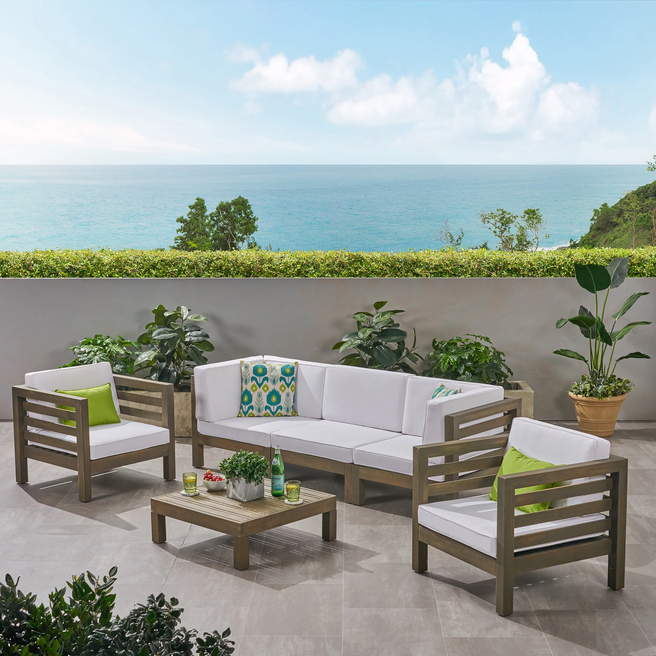 Emma Outdoor 5 Seater Acacia Wood Sofa Chat Set - furnishings