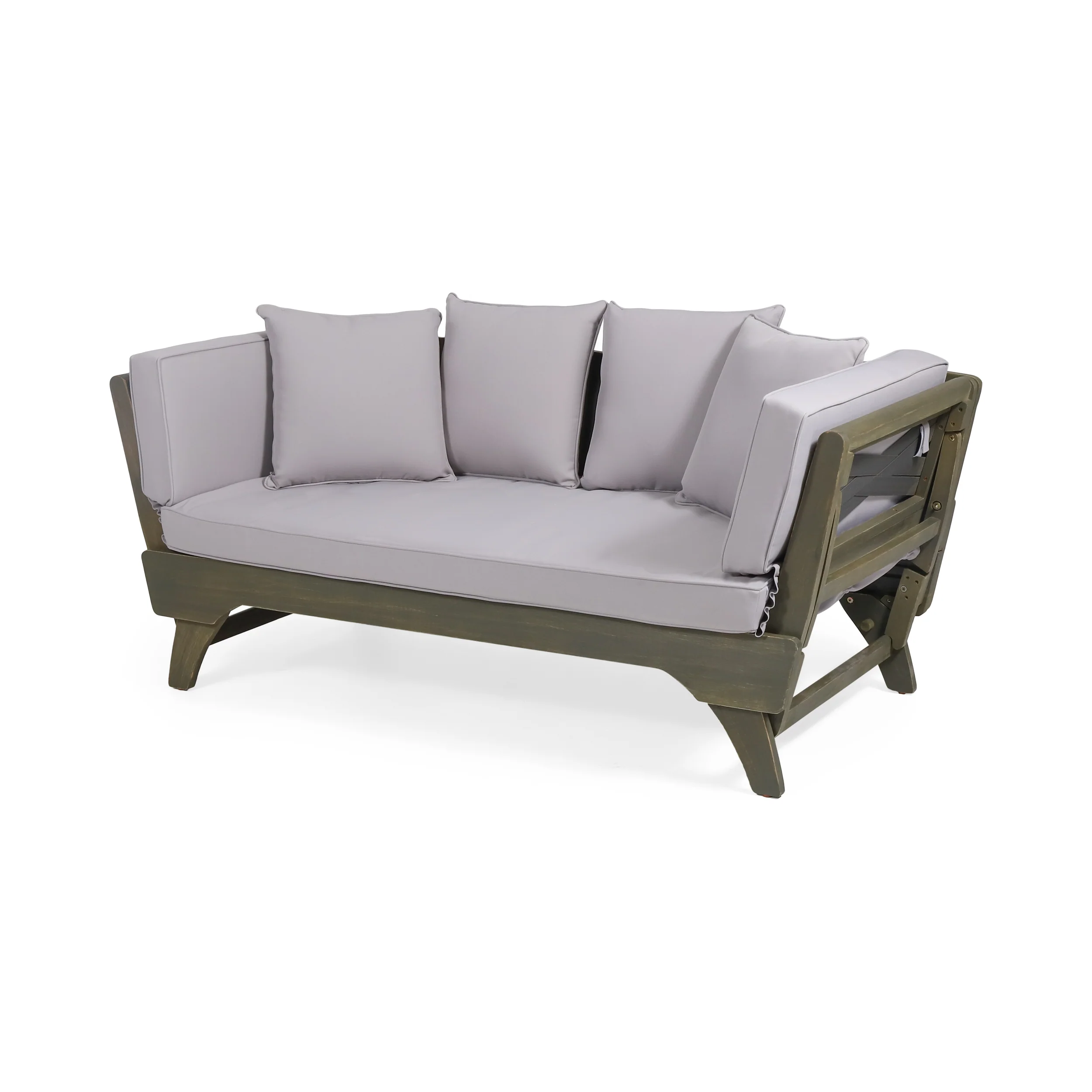 Oceanna Outdoor Acacia Wood and Rope Expandable Daybed with Cushions - furnishings