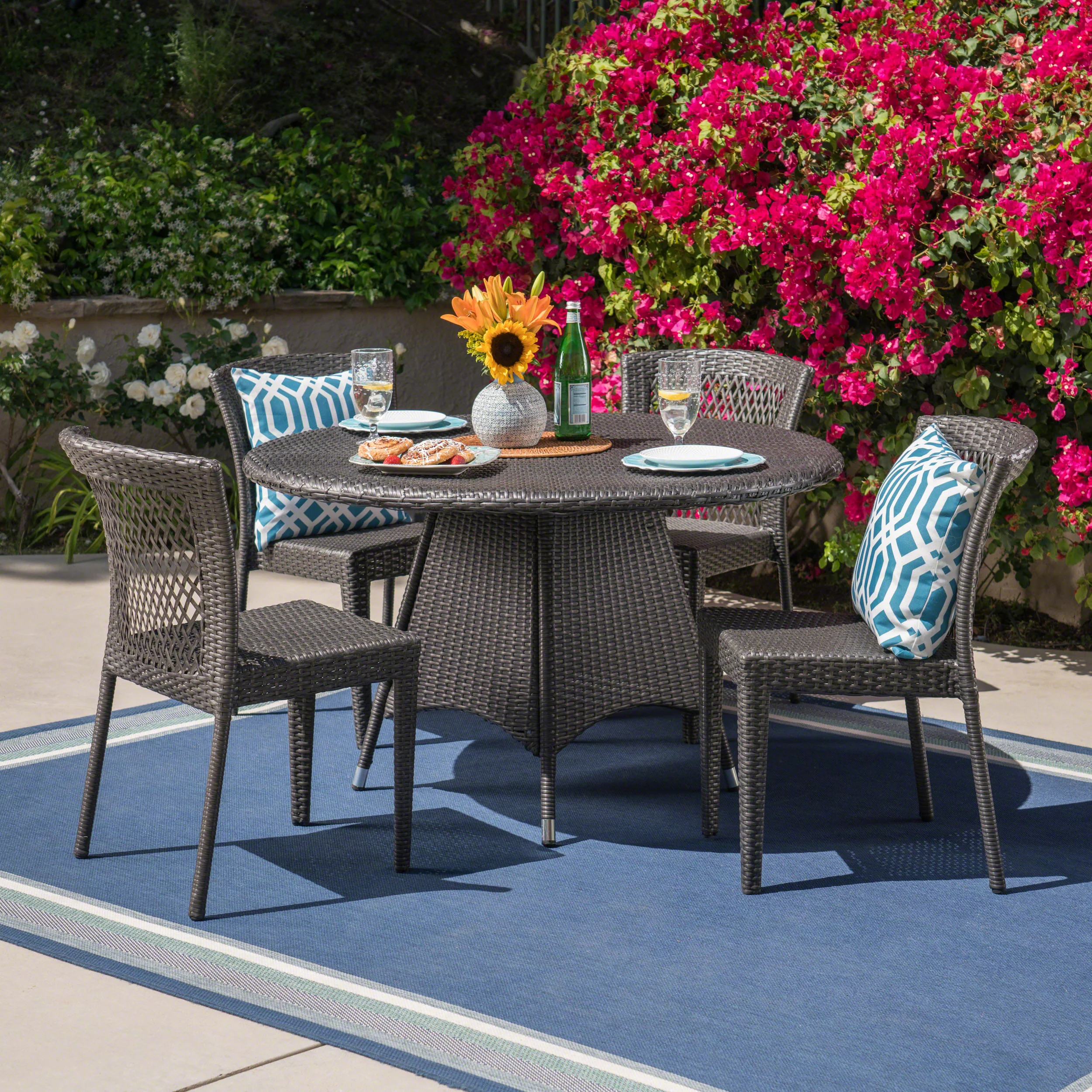 Howard Outdoor 5 Piece Grey Wicker Dining Set - furnishings