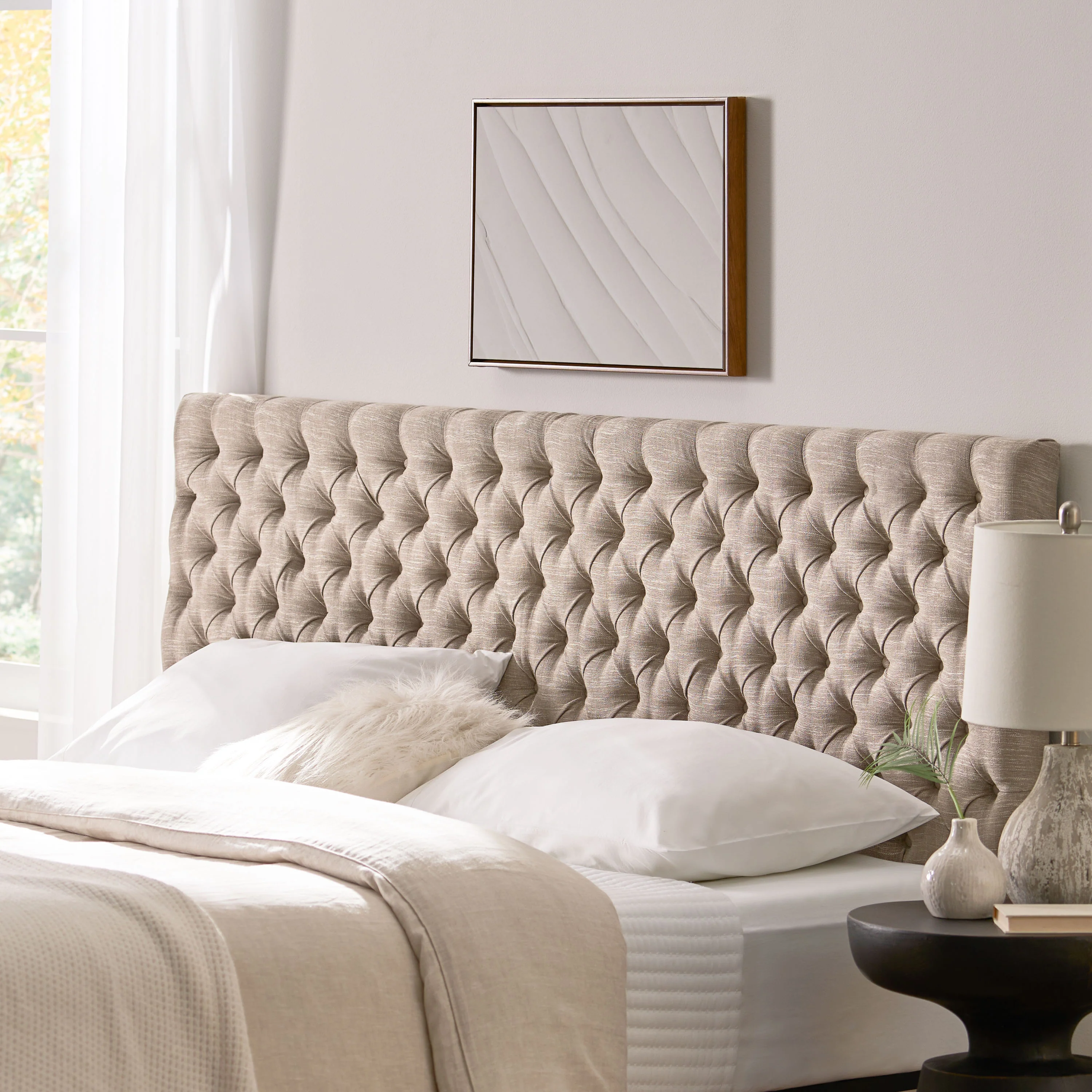 Cannes Adjustable King/ California King Fabric Headboard-Sand - furnishings