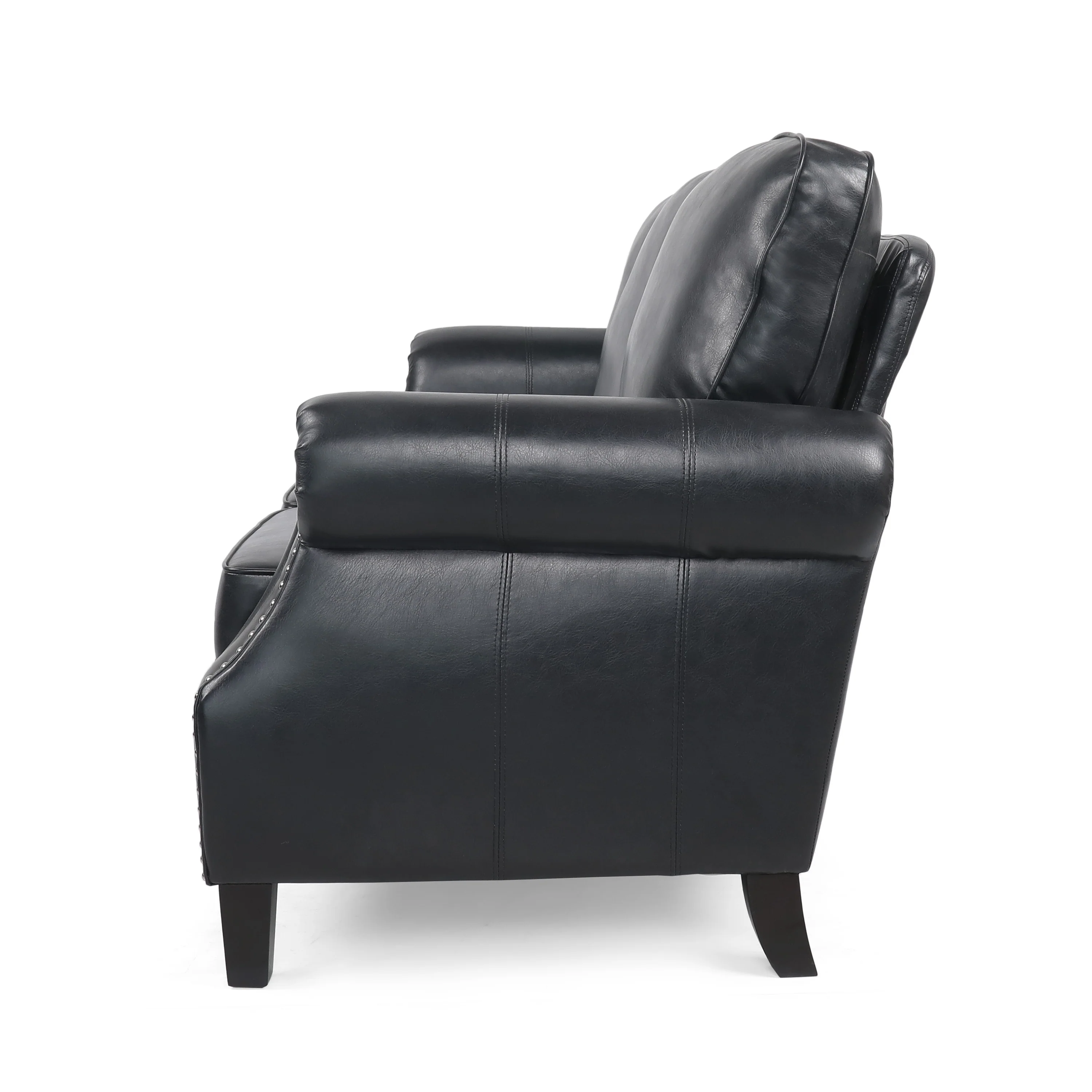 Burkehaven Contemporary Faux Leather 3 Seater Sofa with Nailhead Trim - furnishings