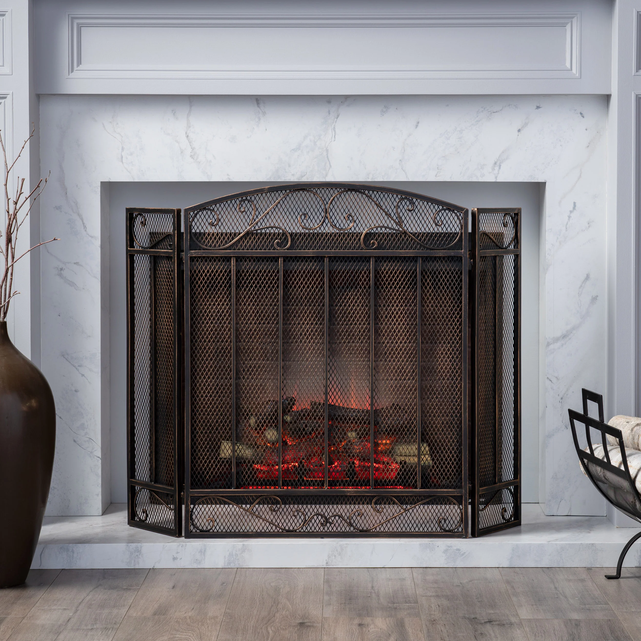 Fernando Contemporary Three Panel Iron Firescreen - furnishings