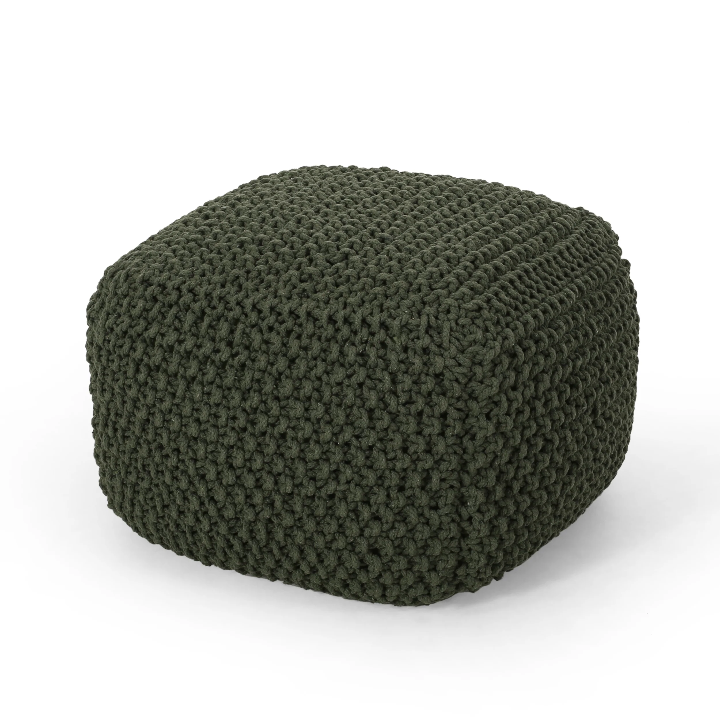 Teresa Modern Knitted Cotton Cube Pouf - furnishings