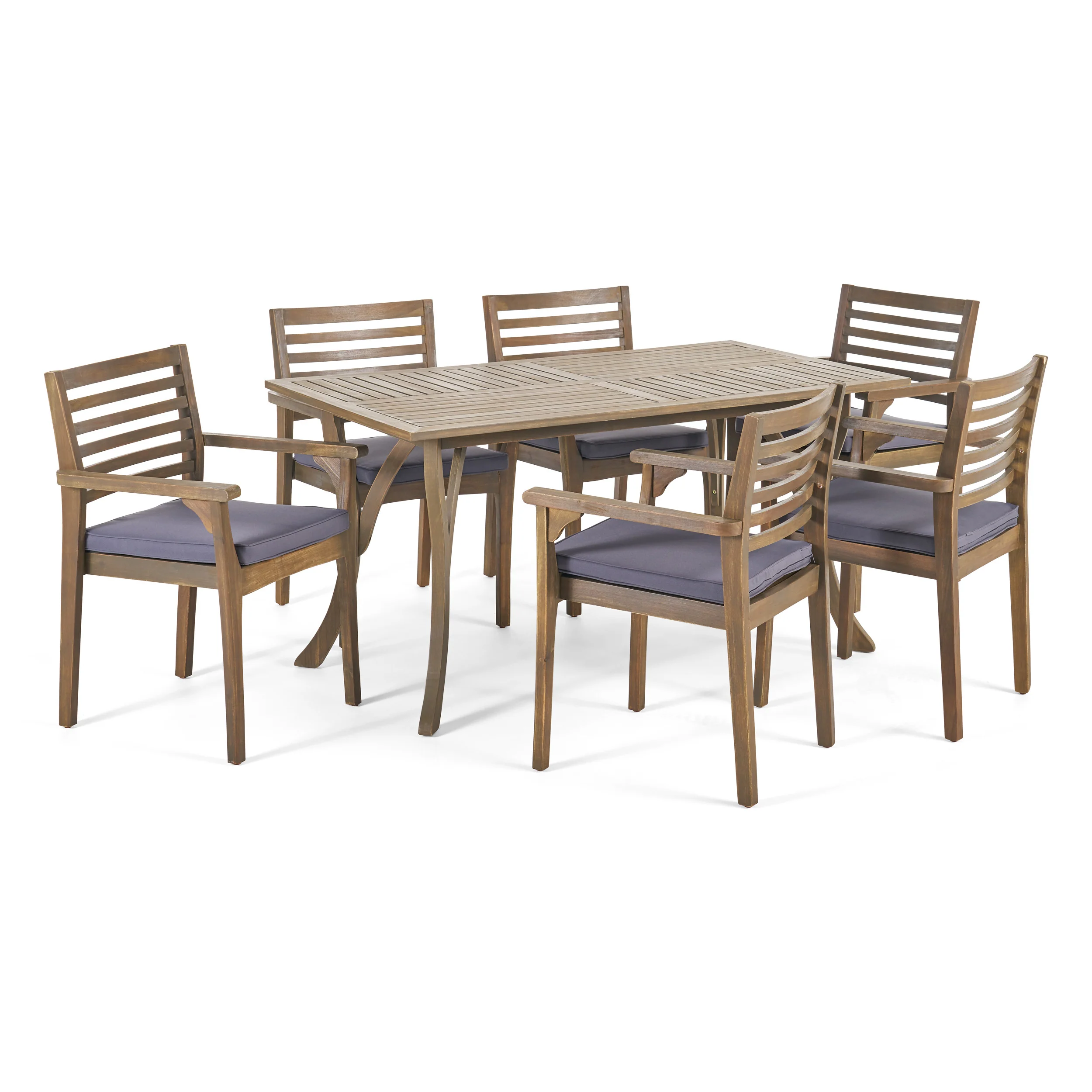 Phoenix Outdoor Acacia 6-Seater Dining Set with Cushions and 59