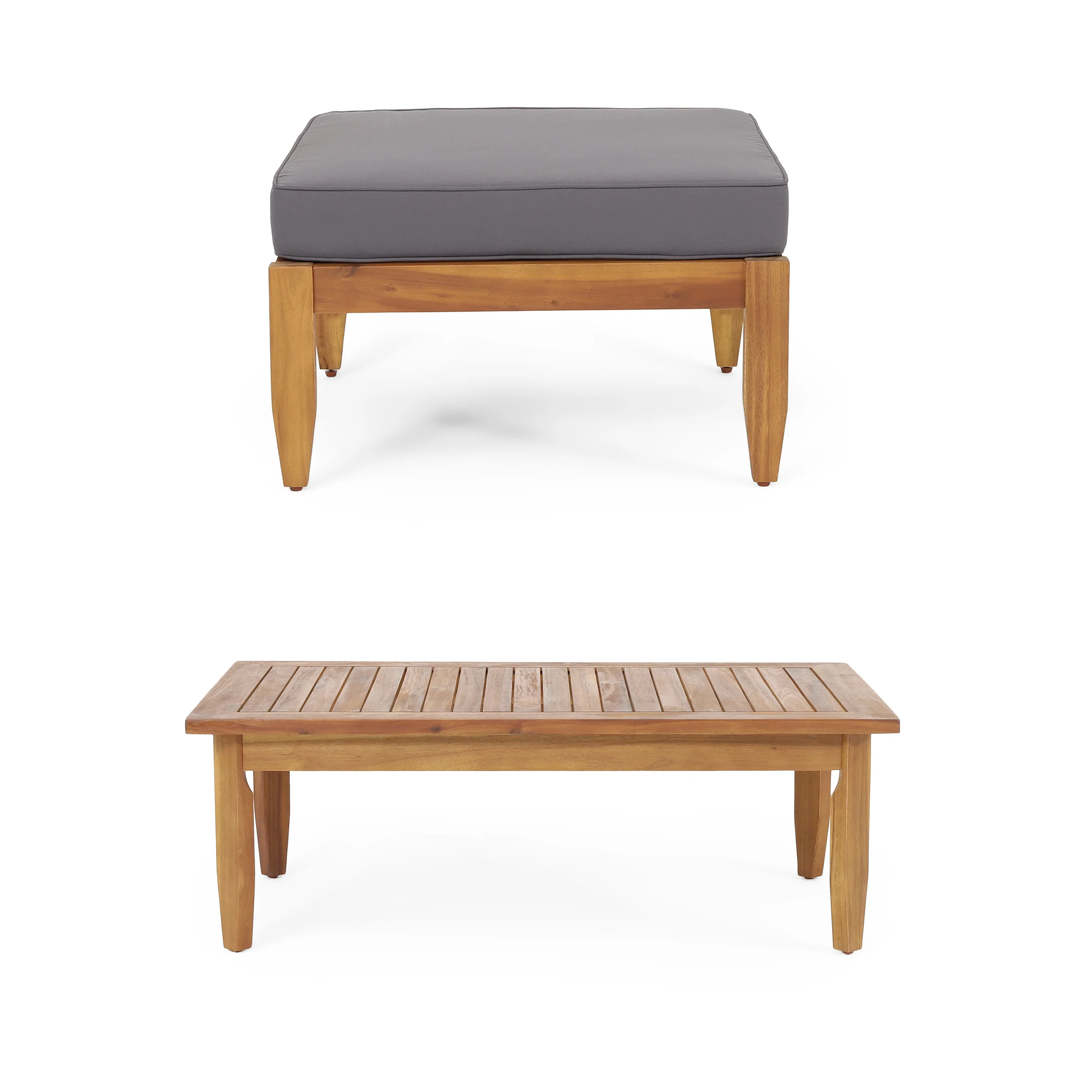 Sunbuea Wood Ottoman and Table Set with Dark Gray Cushions - furnishings