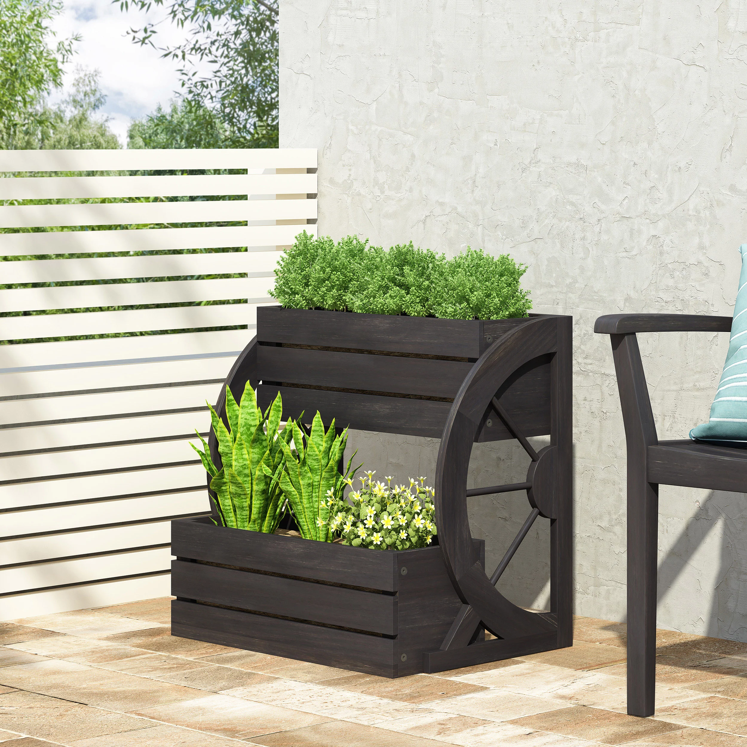Acworth Outdoor 2 Tier Acacia Wood Planter - furnishings