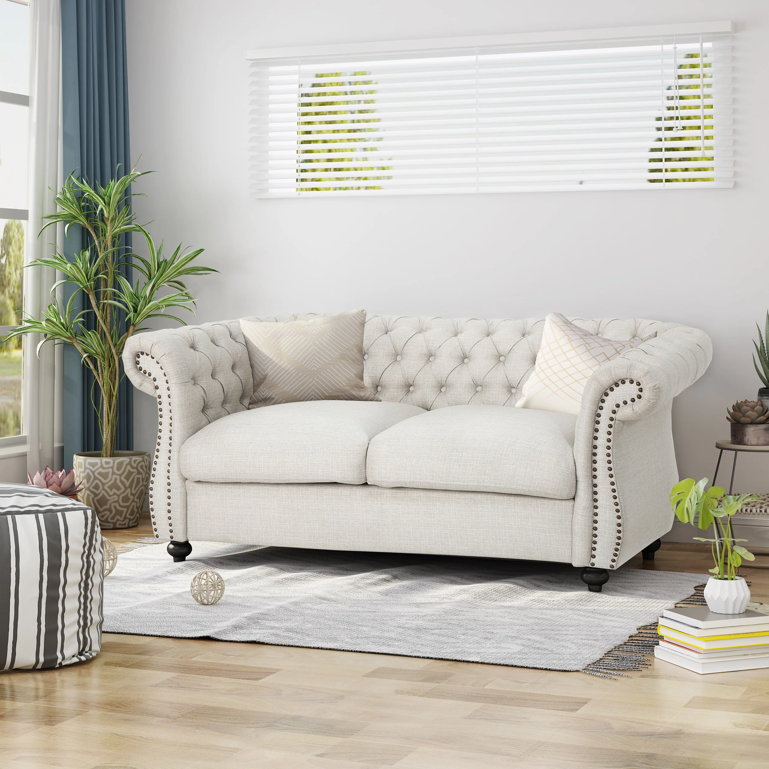 Kyle Traditional Chesterfield Fabric Loveseat Sofa - furnishings