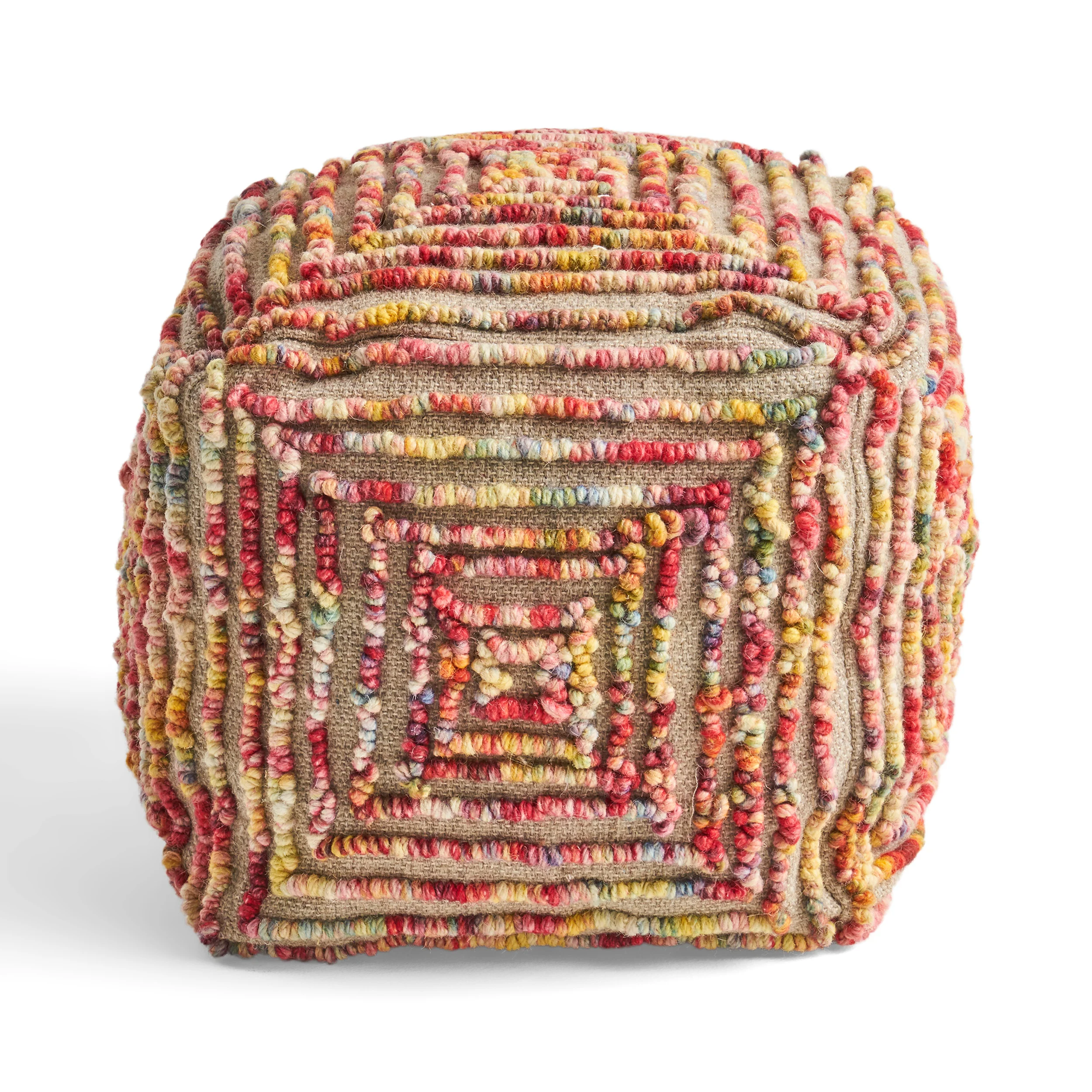Jaylee Boho Wool Ottoman Pouf - furnishings
