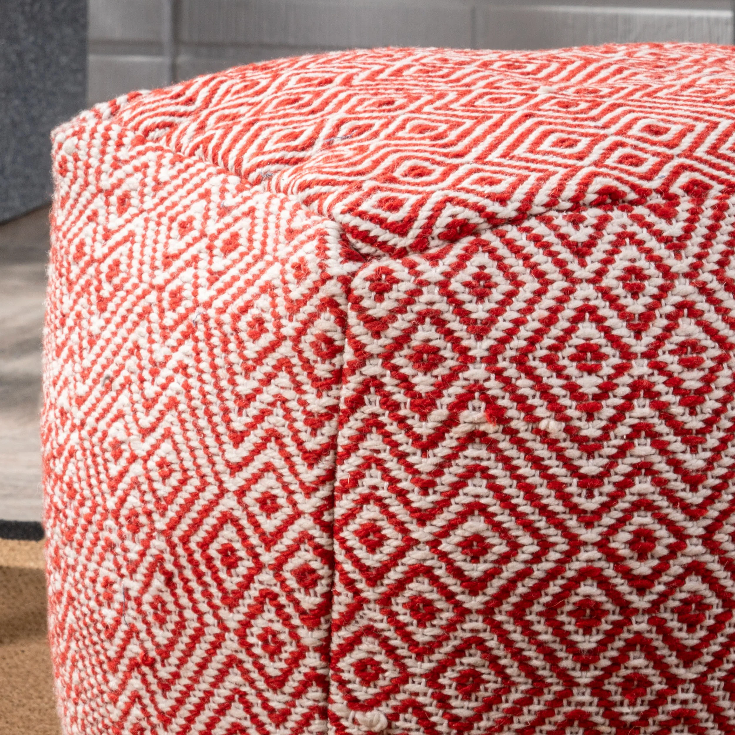 Alston Outdoor Handcrafted Boho Water-Resistant Pouf - furnishings