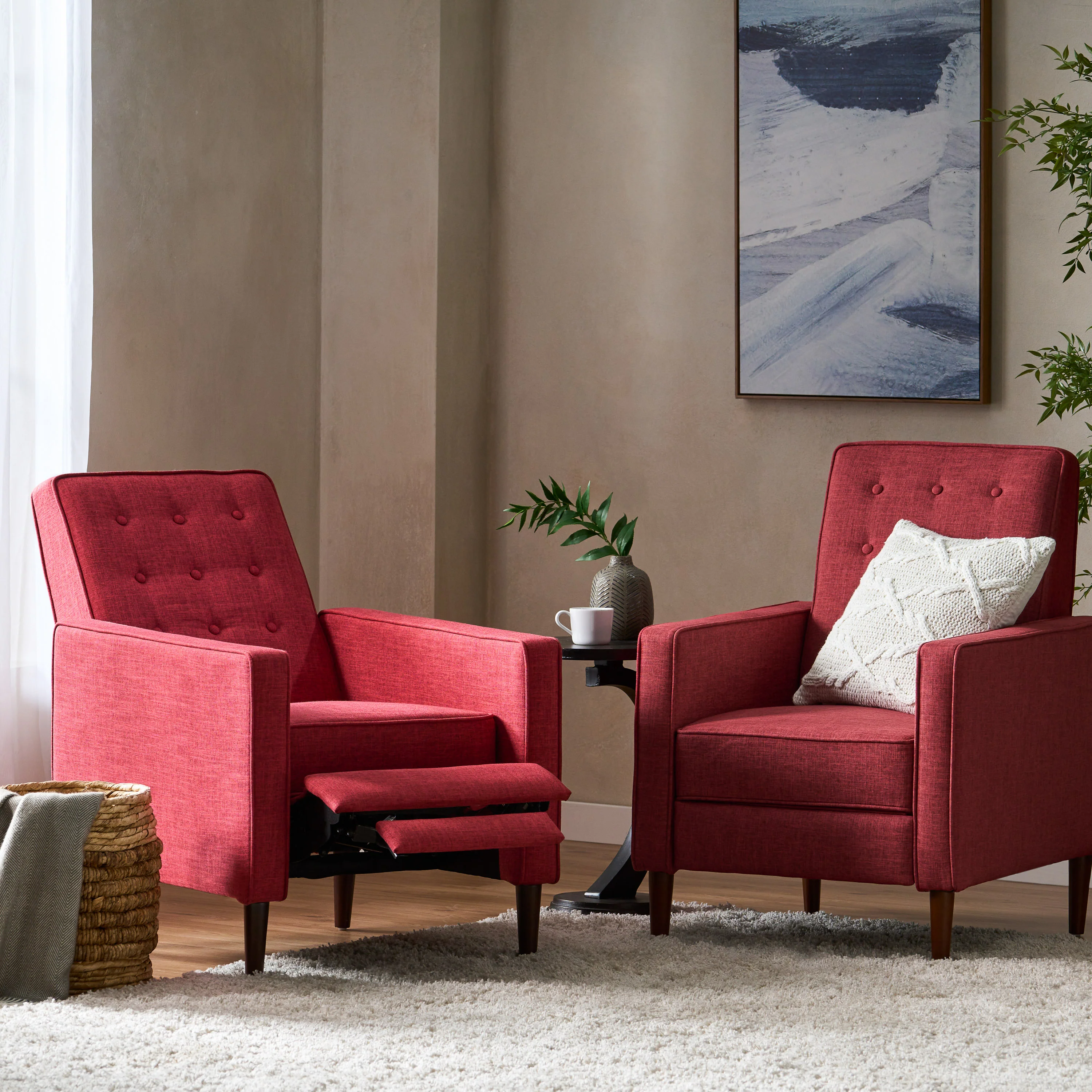Mason Mid-Century Modern Tufted Back Fabric Recliner (set of 2) - furnishings