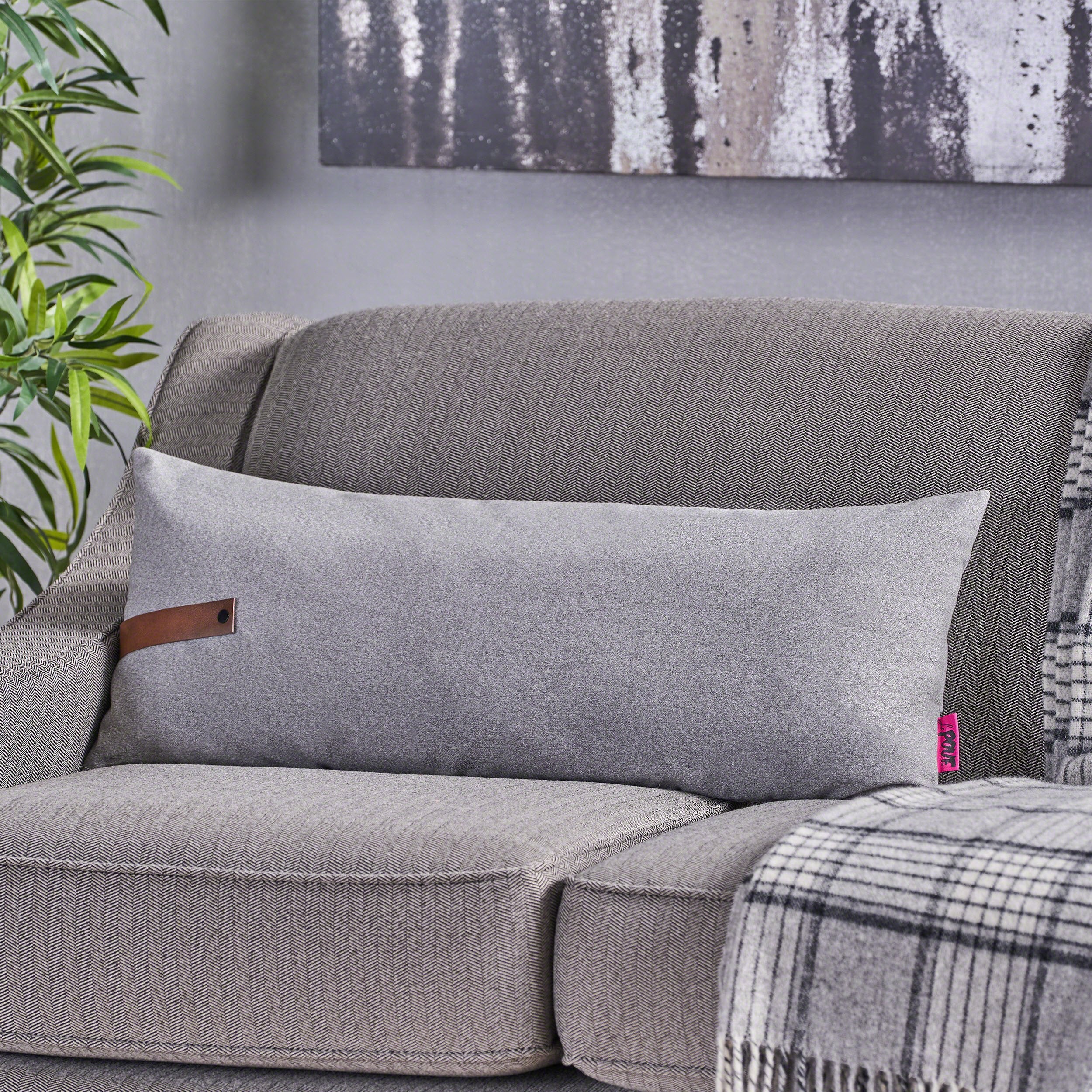 Dunn Mid Century Rectangular Fabric Pillow with Faux Leather Strap (Set of 2) - furnishings