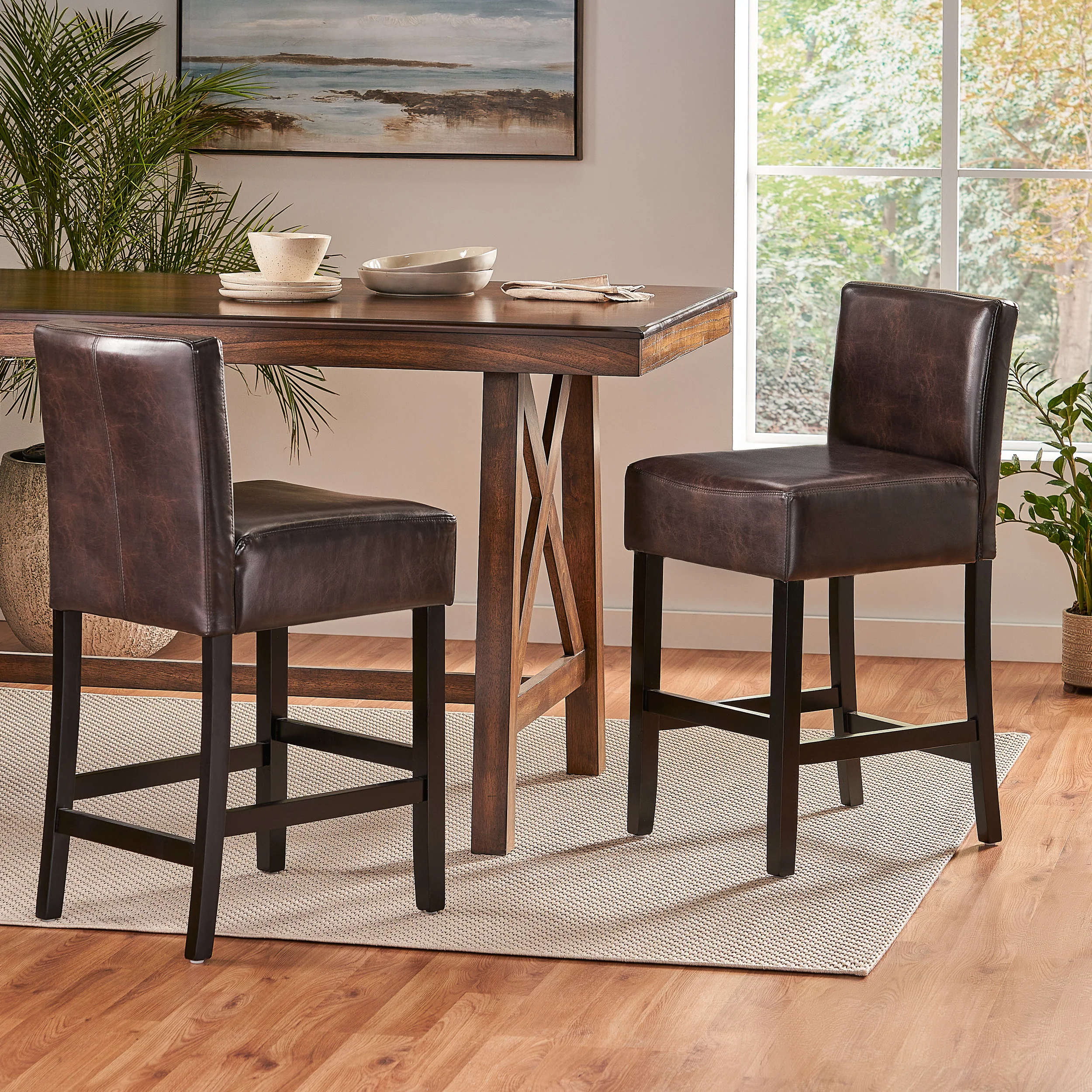 Peterborough Modern 26-Inch Leather Counter Stool (Set of 2) - furnishings