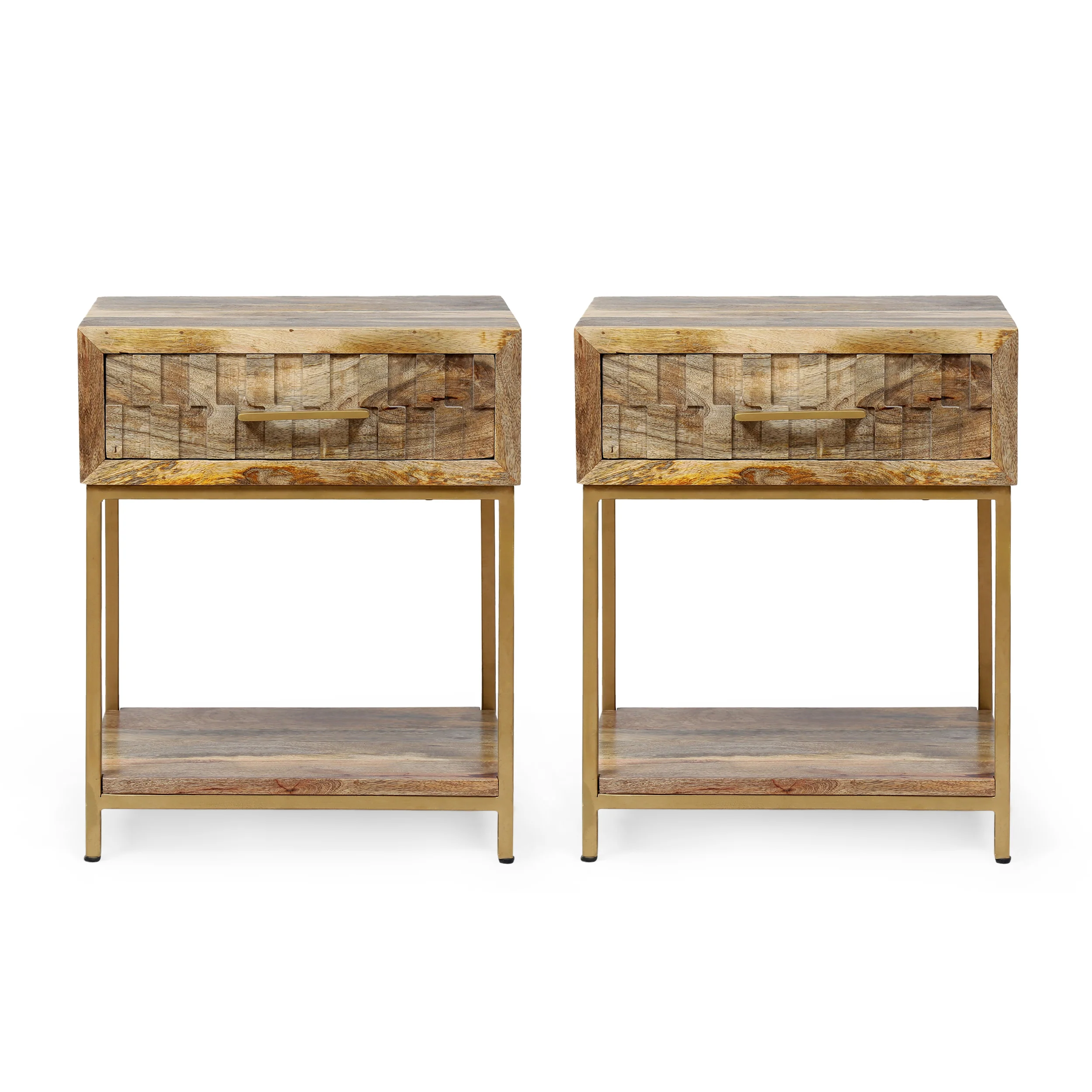 Sandia Handcrafted Boho Mango Wood Nightstand (Set of 2) - furnishings