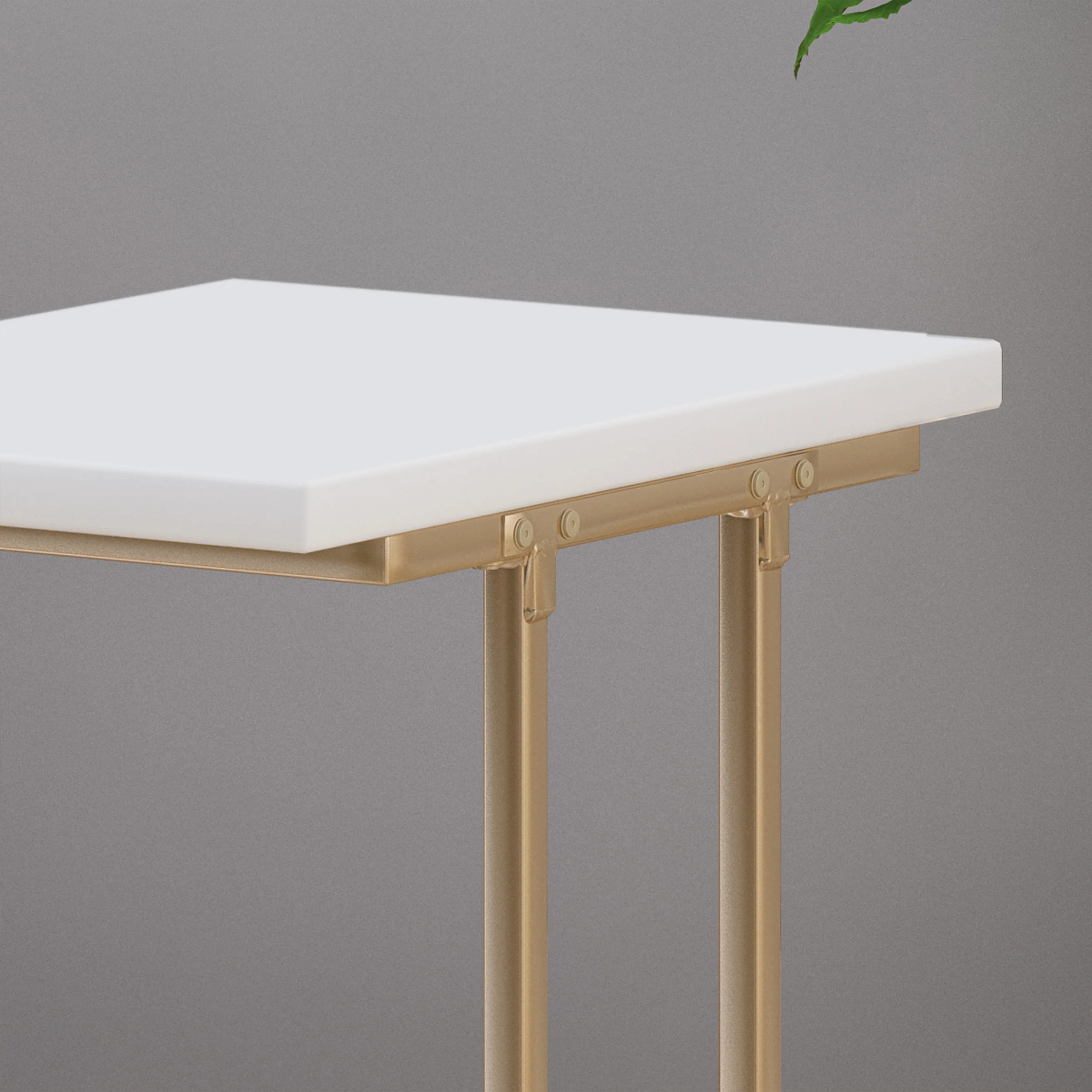 Ariade Modern Glam C Side Table, Set of 2, White and Champagne Gold - furnishings