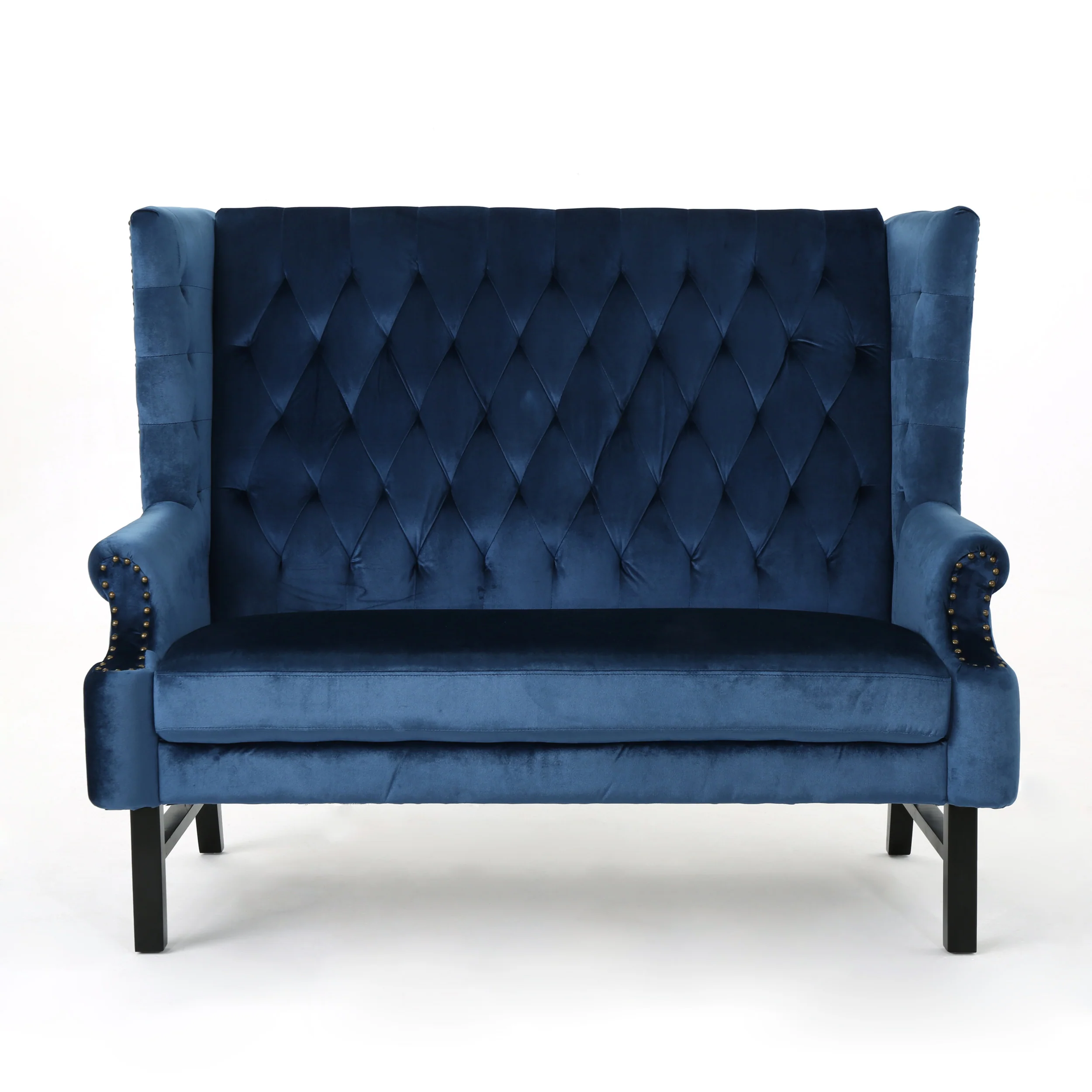Linsey High Back Tufted Winged New Velvet Loveseat - furnishings