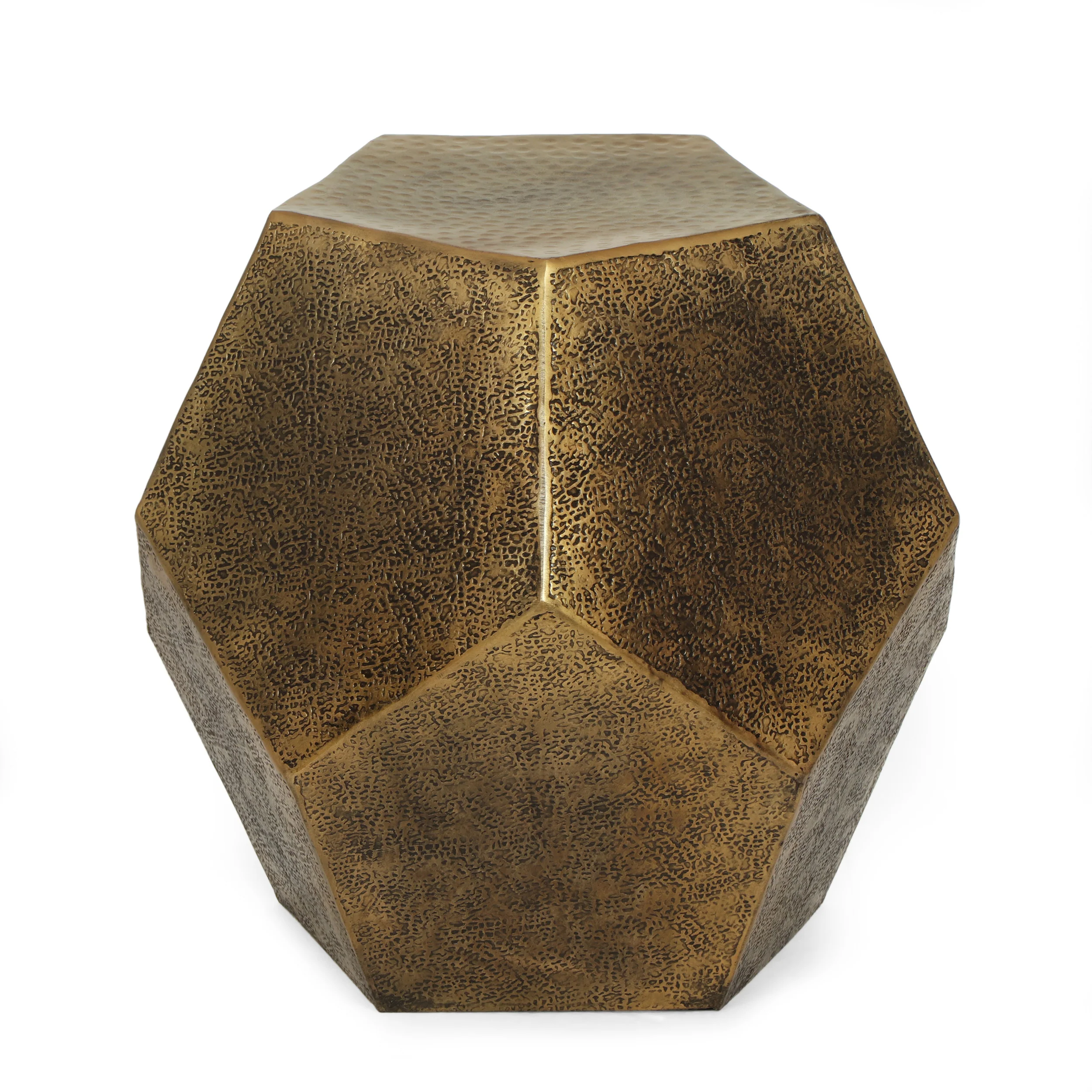 Lippert Modern Glam Handcrafted Aluminum Pentagonal Accent Table, Antique Gold - furnishings