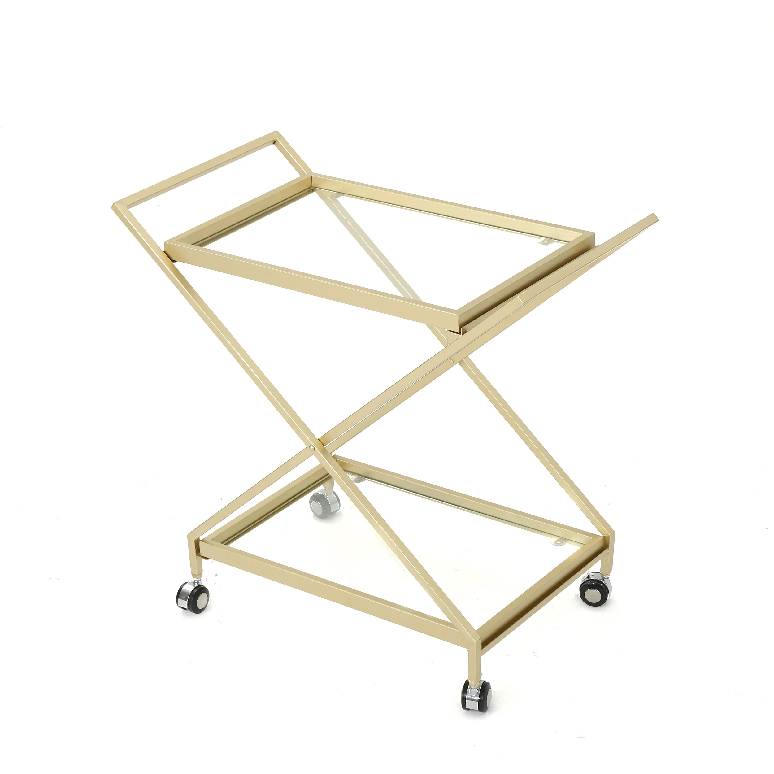 Easter Indoor Industrial Iron and Glass Bar Cart, Gold - furnishings