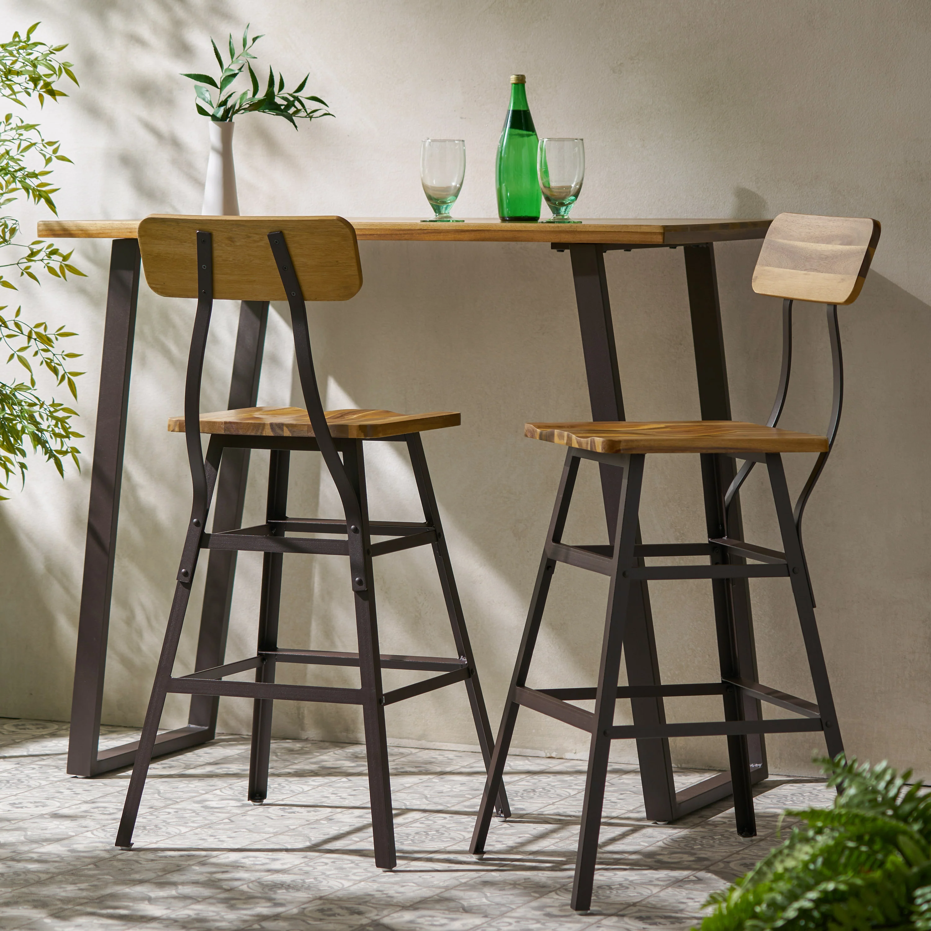 Tekel 28-Inch Full Natural Stained Laminated Acacia Bar Set - furnishings