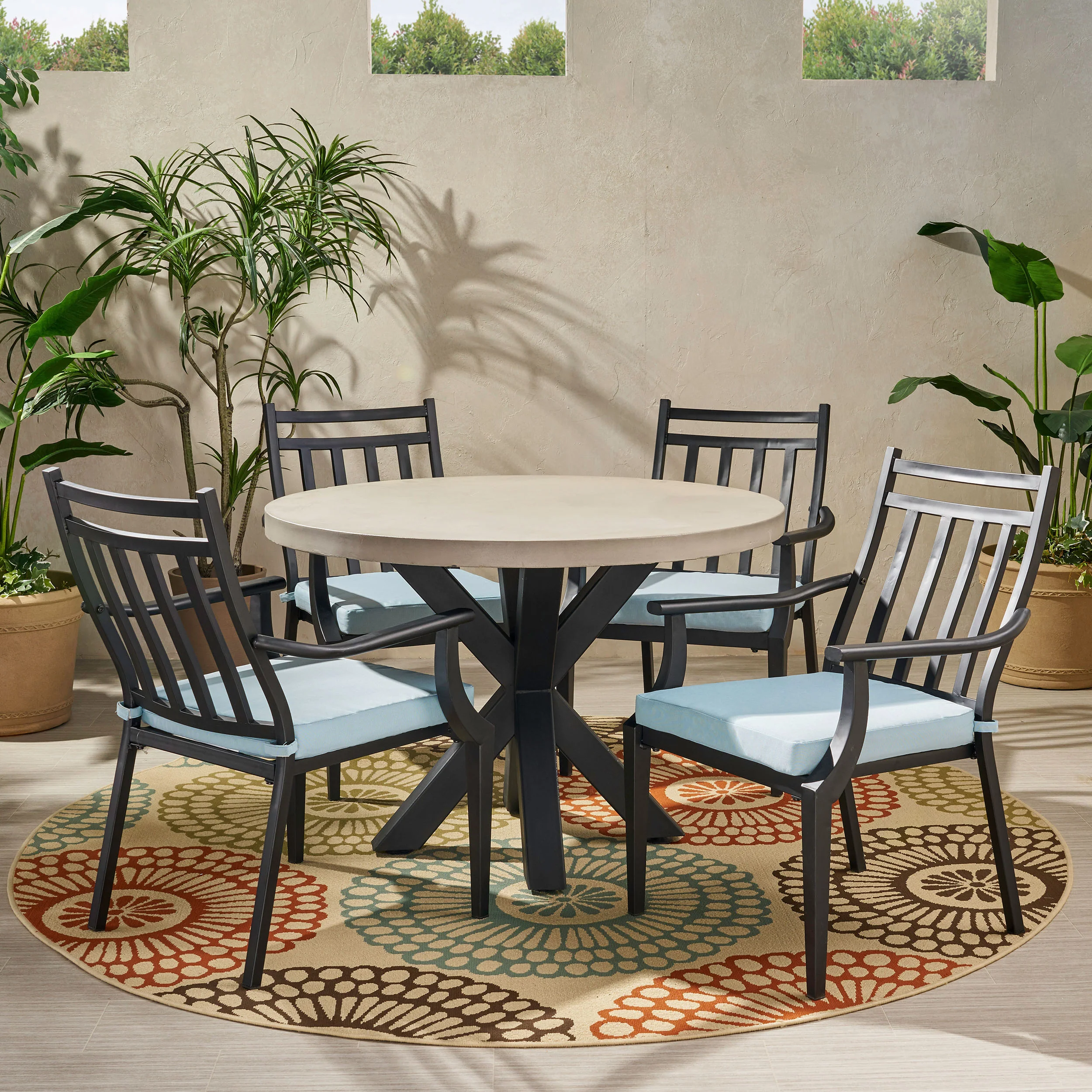 Olive Outdoor 5 Piece Dining Set with Light Weight Concrete Table - furnishings