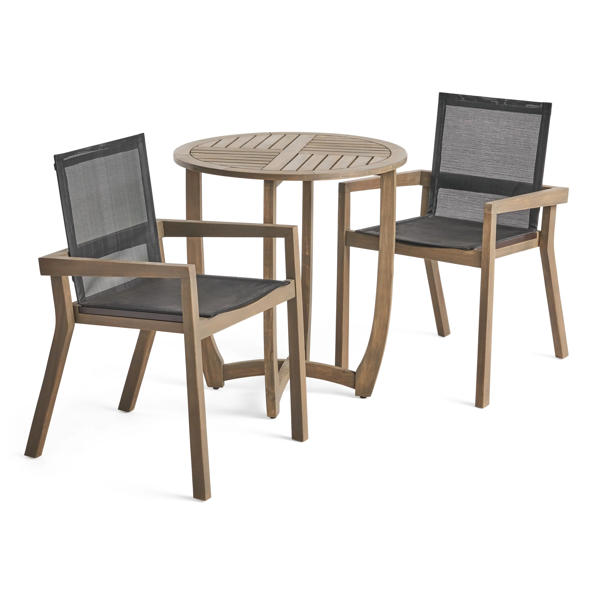 Marcell Outdoor Acacia Wood 3 Piece Dining Set with Mesh Seats - furnishings