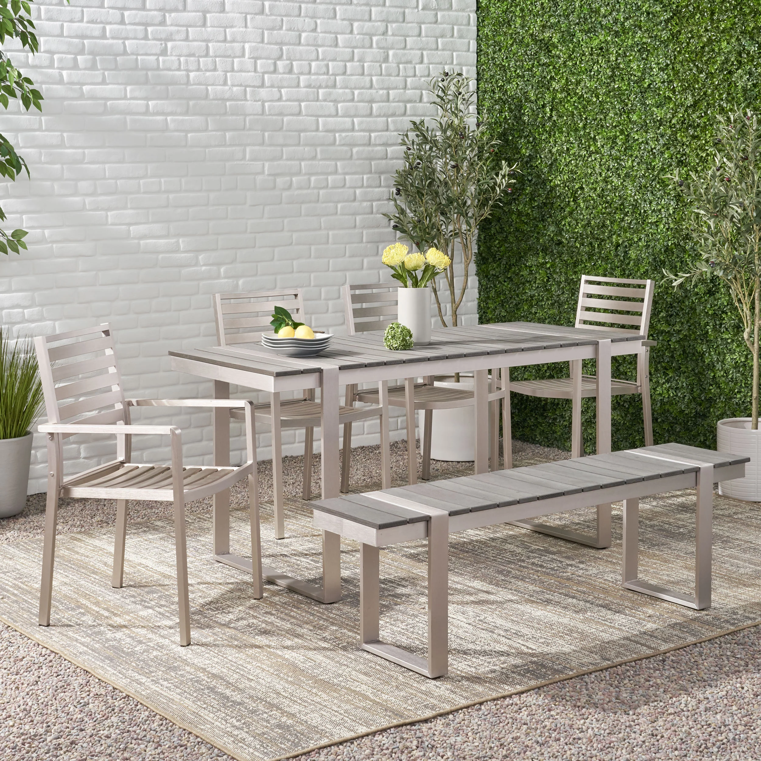 Caney Outdoor 6 Piece Aluminum Dining Set - furnishings